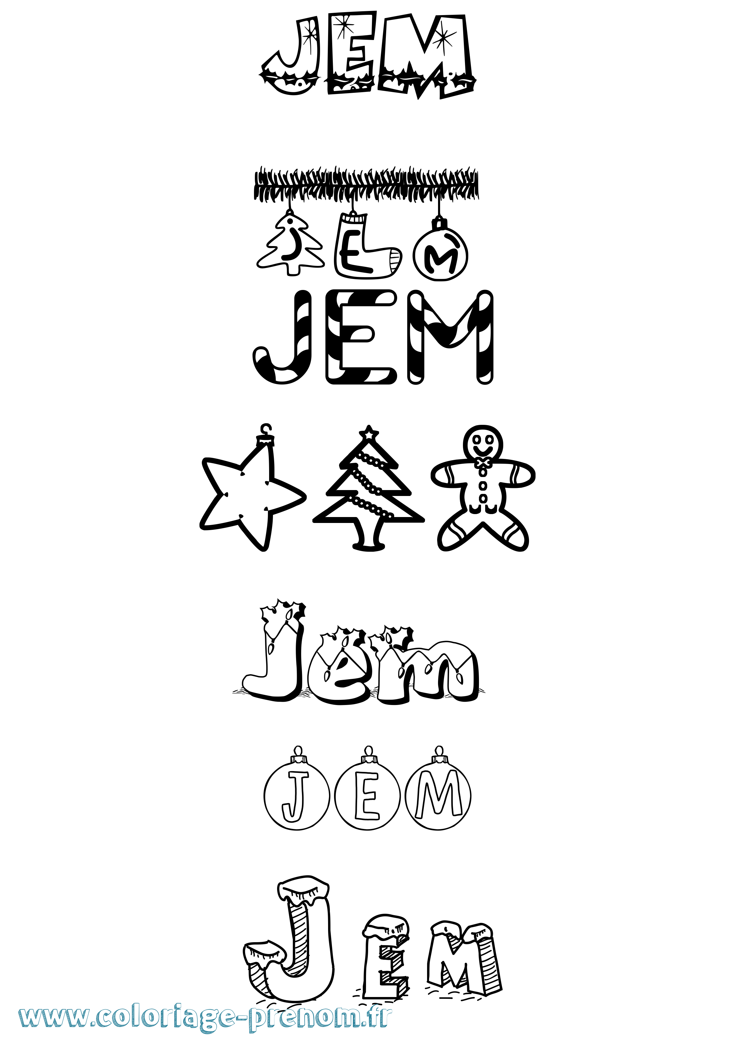 Coloriage Jem Noël Coloriage prénom Jem Noël