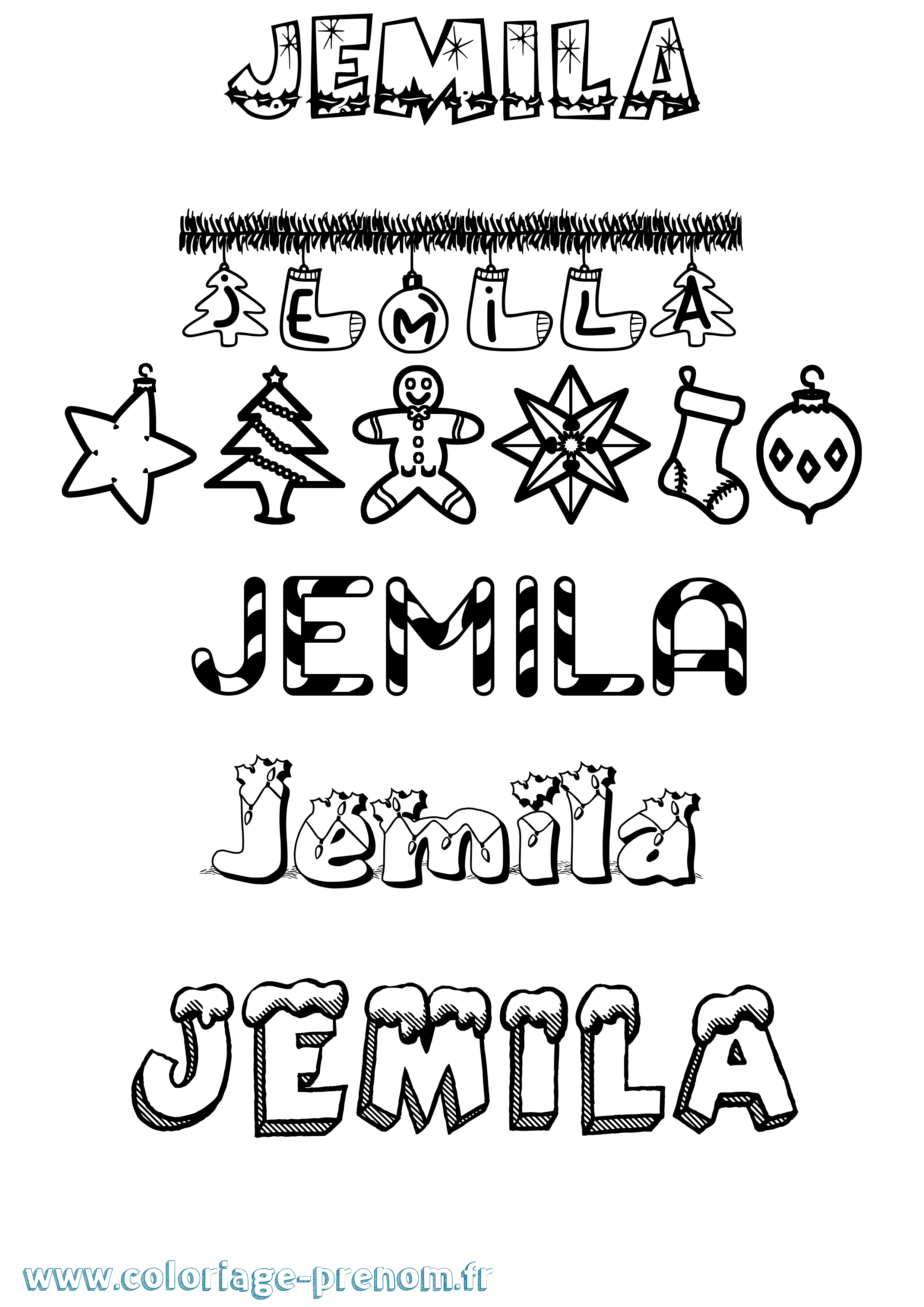 Coloriage Jemila Noël Coloriage prénom Jemila Noël