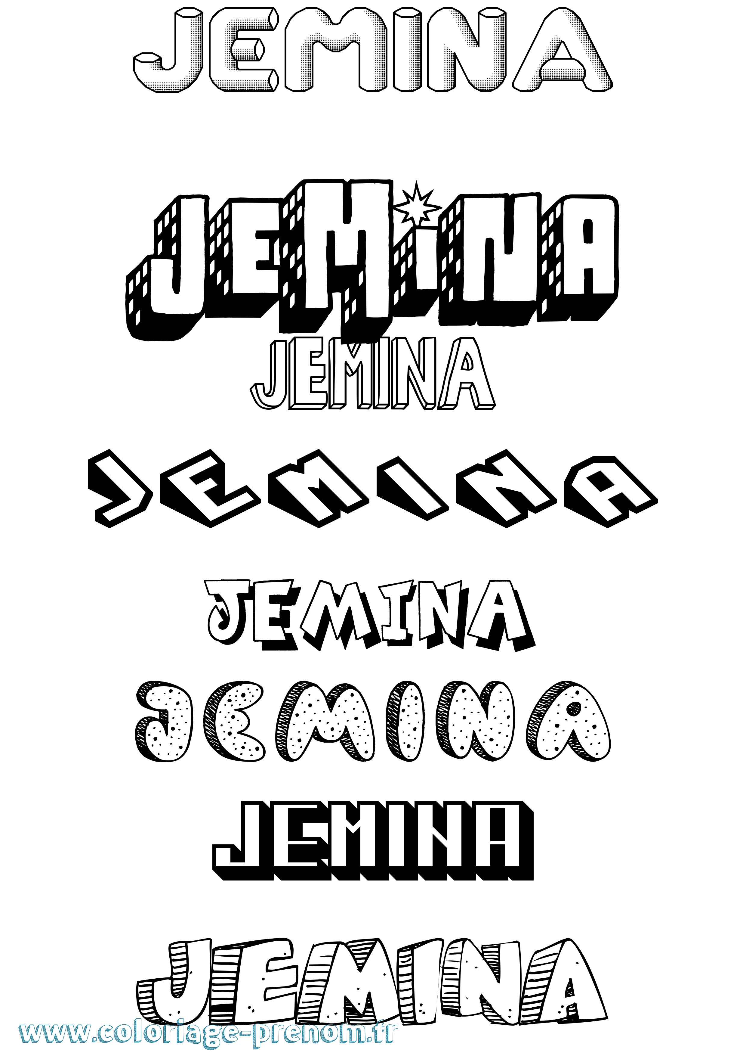 Coloriage Jemina Effet 3D Coloriage prénom Jemina Effet 3D