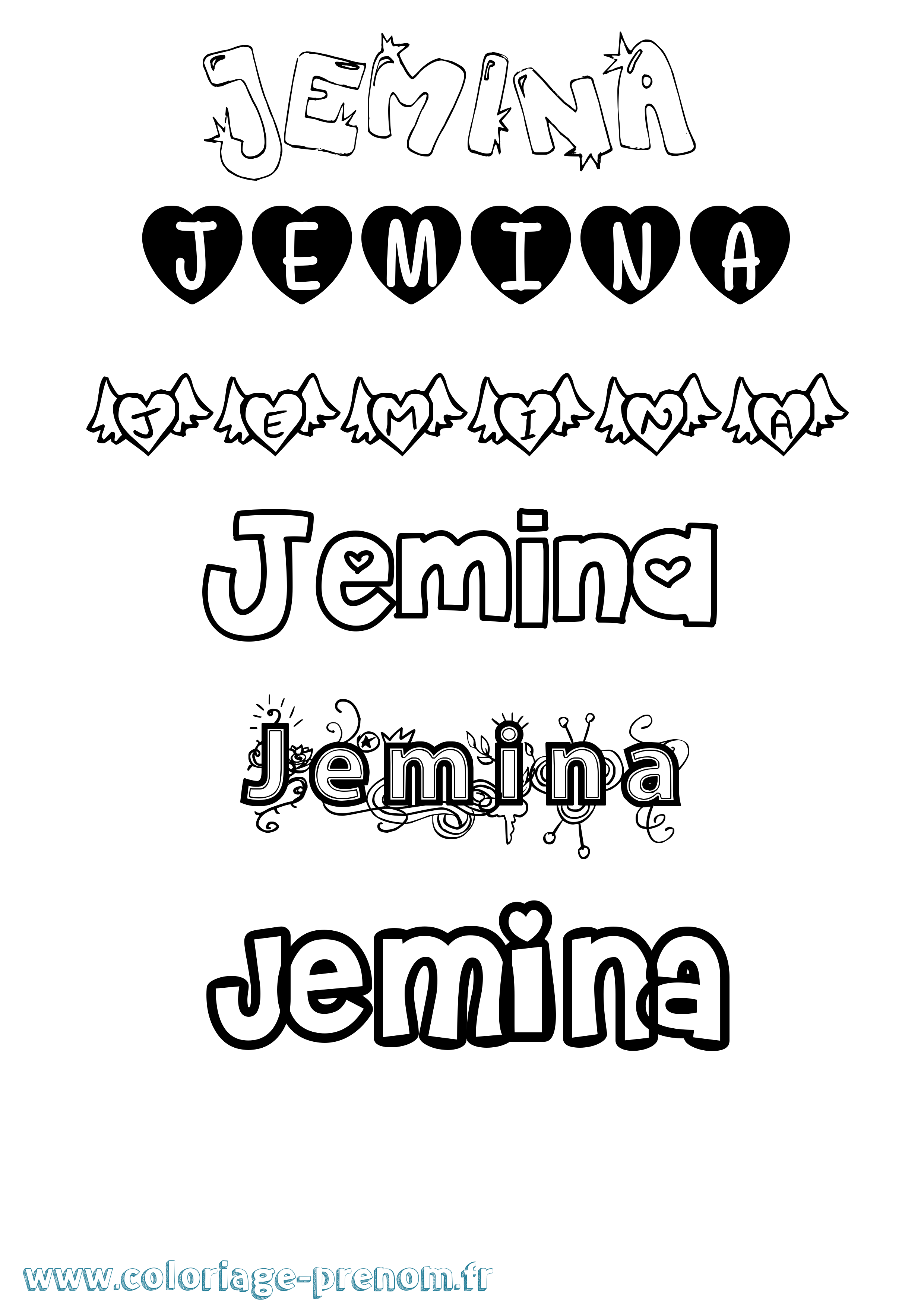 Coloriage Jemina Girly Coloriage prénom Jemina Girly