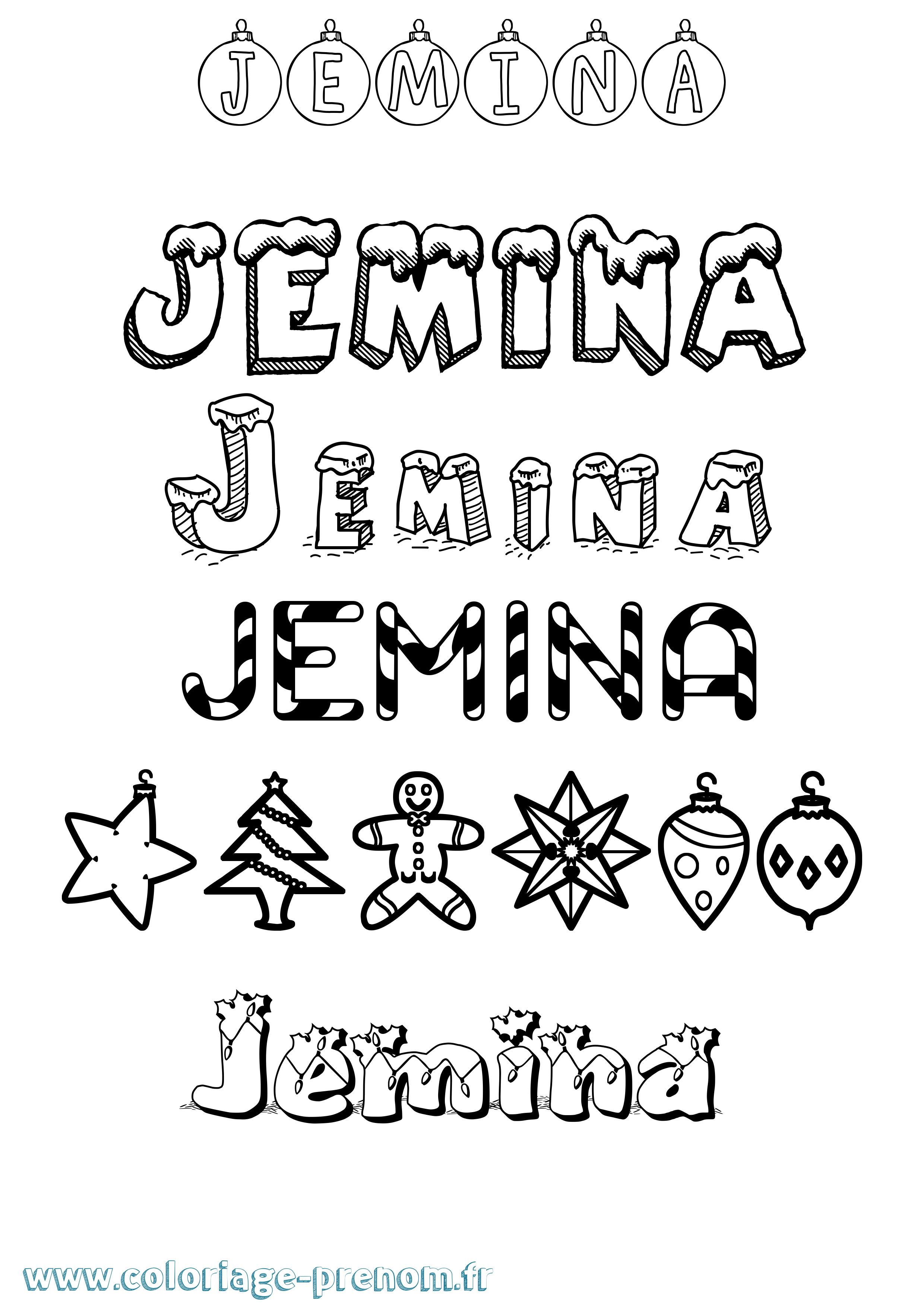 Coloriage Jemina Noël Coloriage prénom Jemina Noël