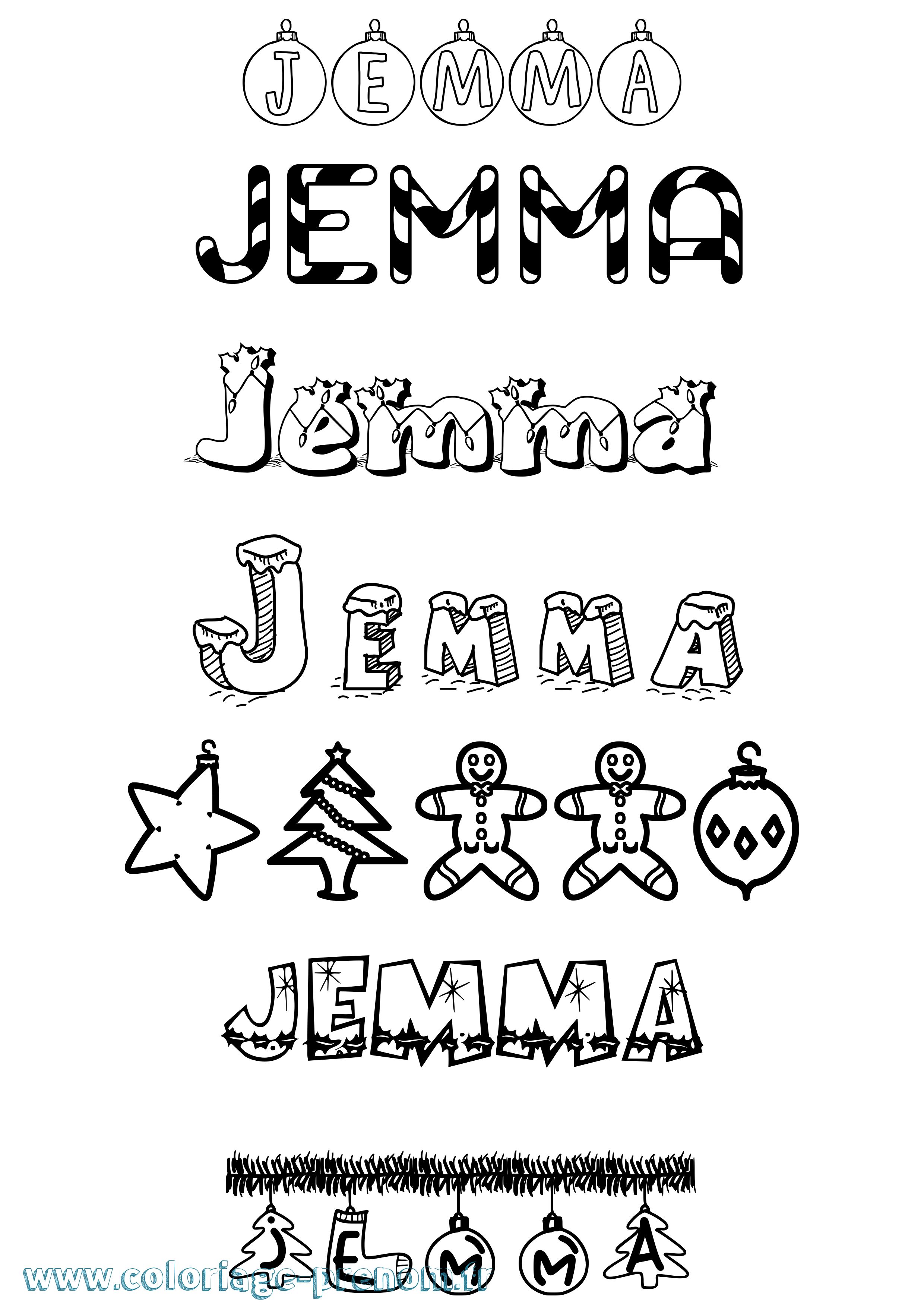 Coloriage Jemma Noël Coloriage prénom Jemma Noël
