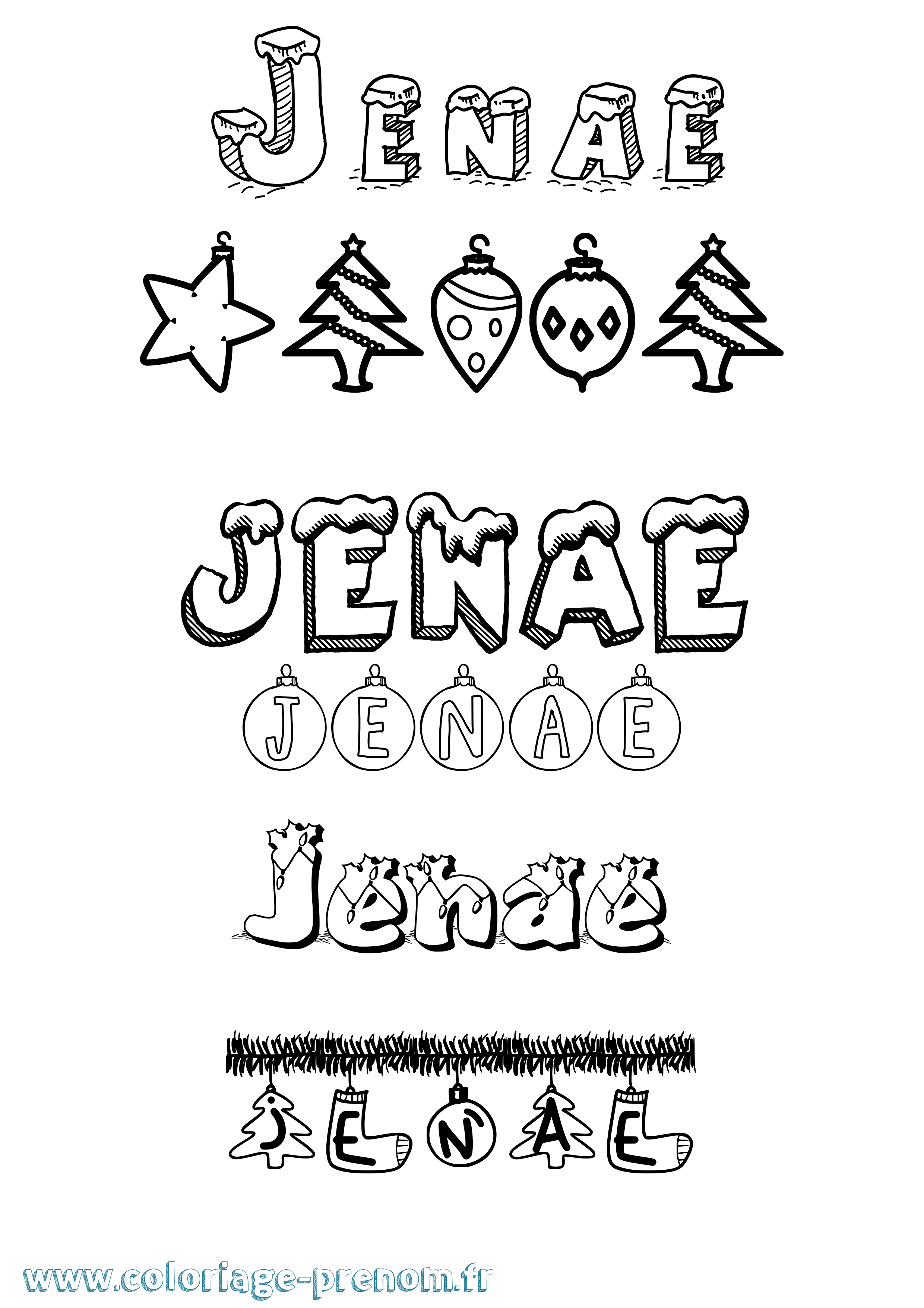 Coloriage Jenae Noël Coloriage prénom Jenae Noël