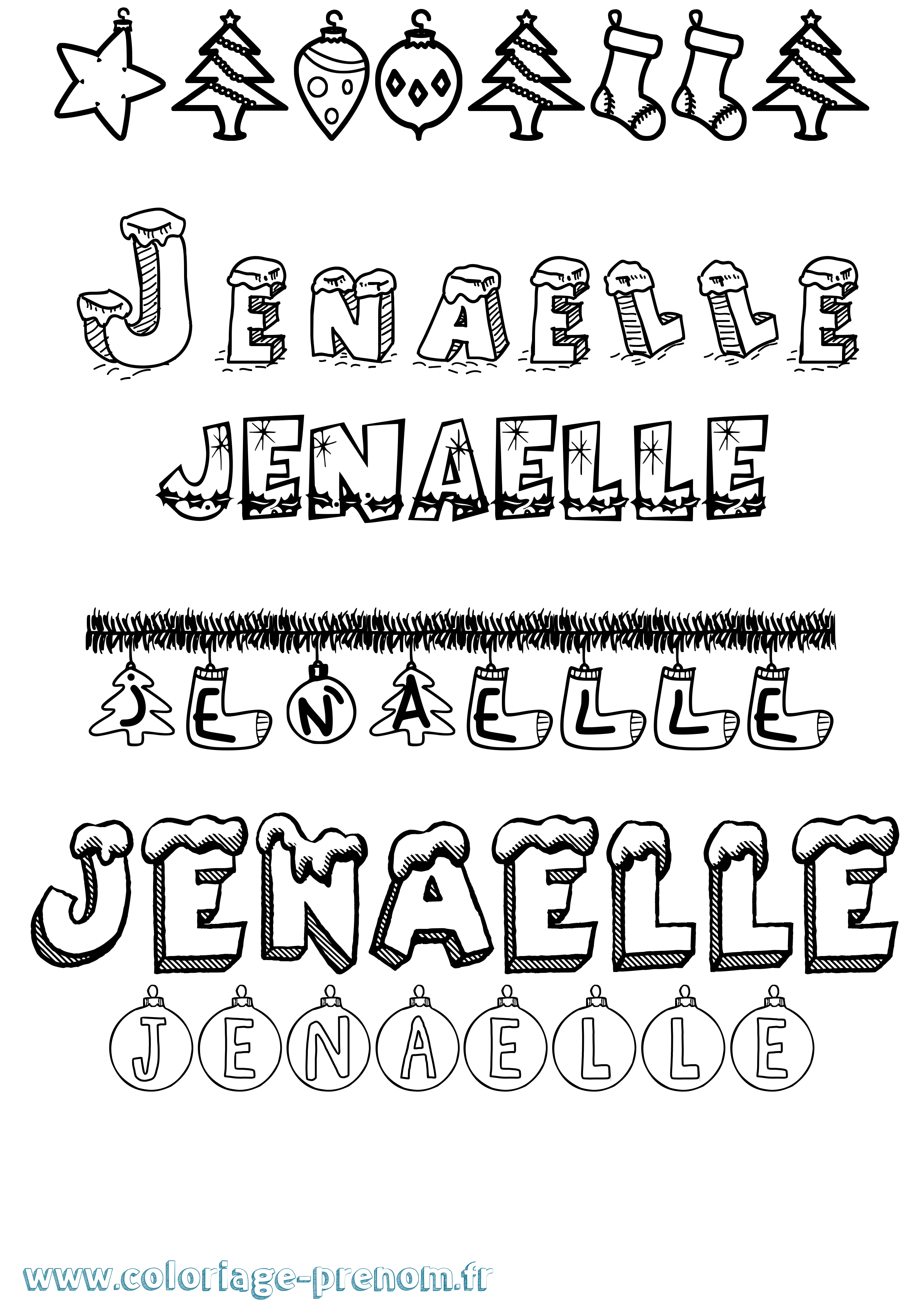 Coloriage Jenaelle Noël Coloriage prénom Jenaelle Noël