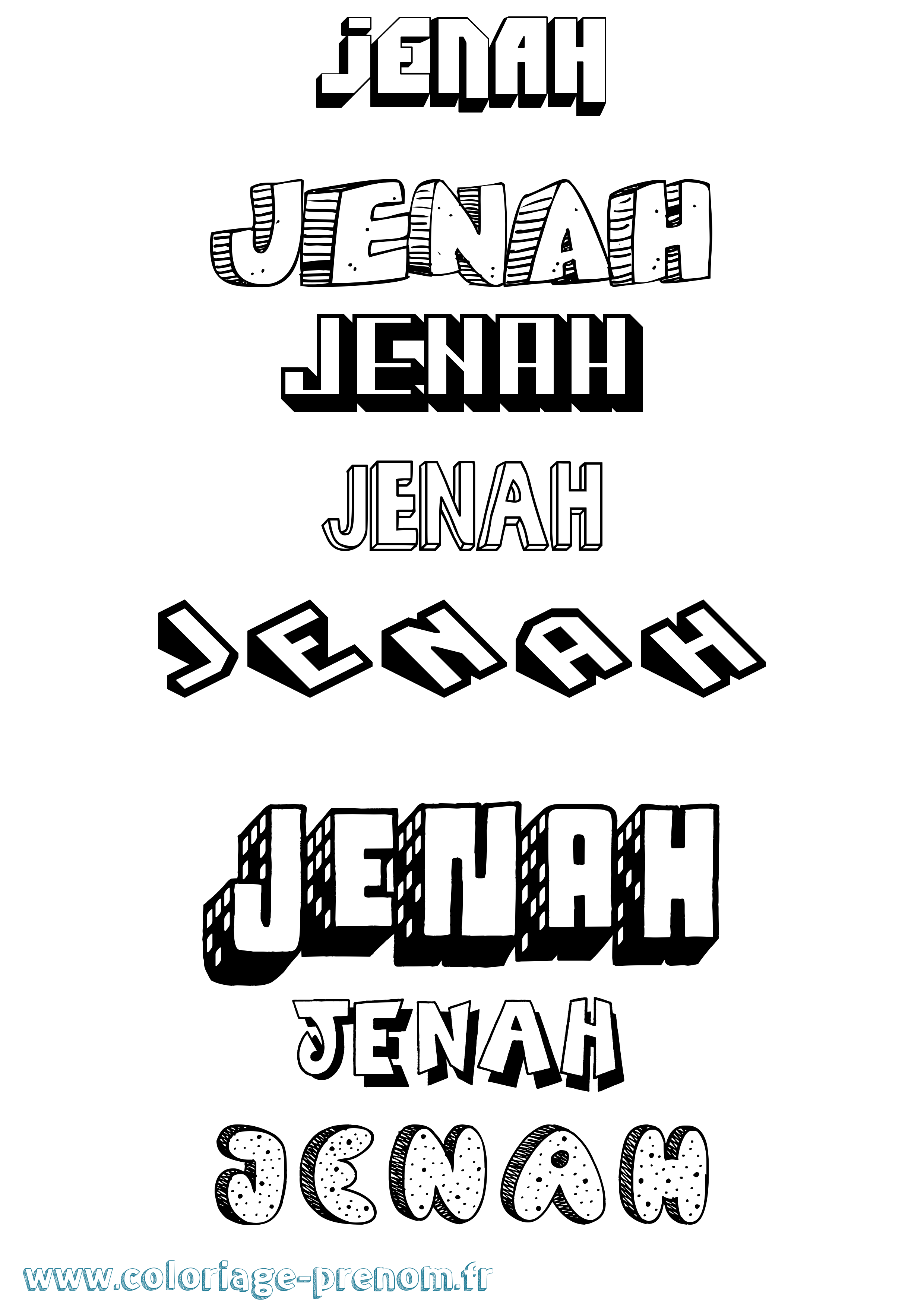 Coloriage Jenah Effet 3D Coloriage prénom Jenah Effet 3D