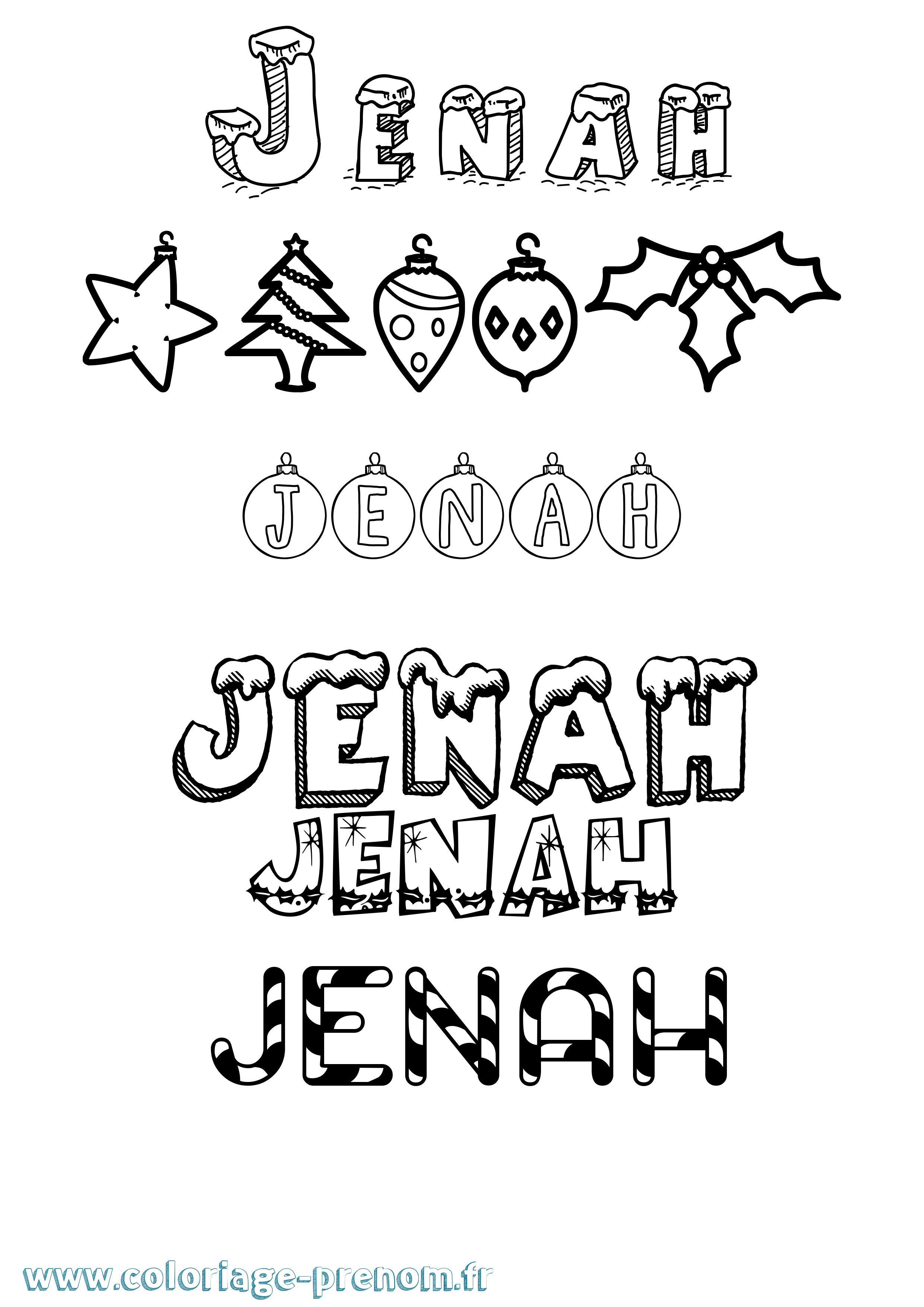 Coloriage Jenah Noël Coloriage prénom Jenah Noël