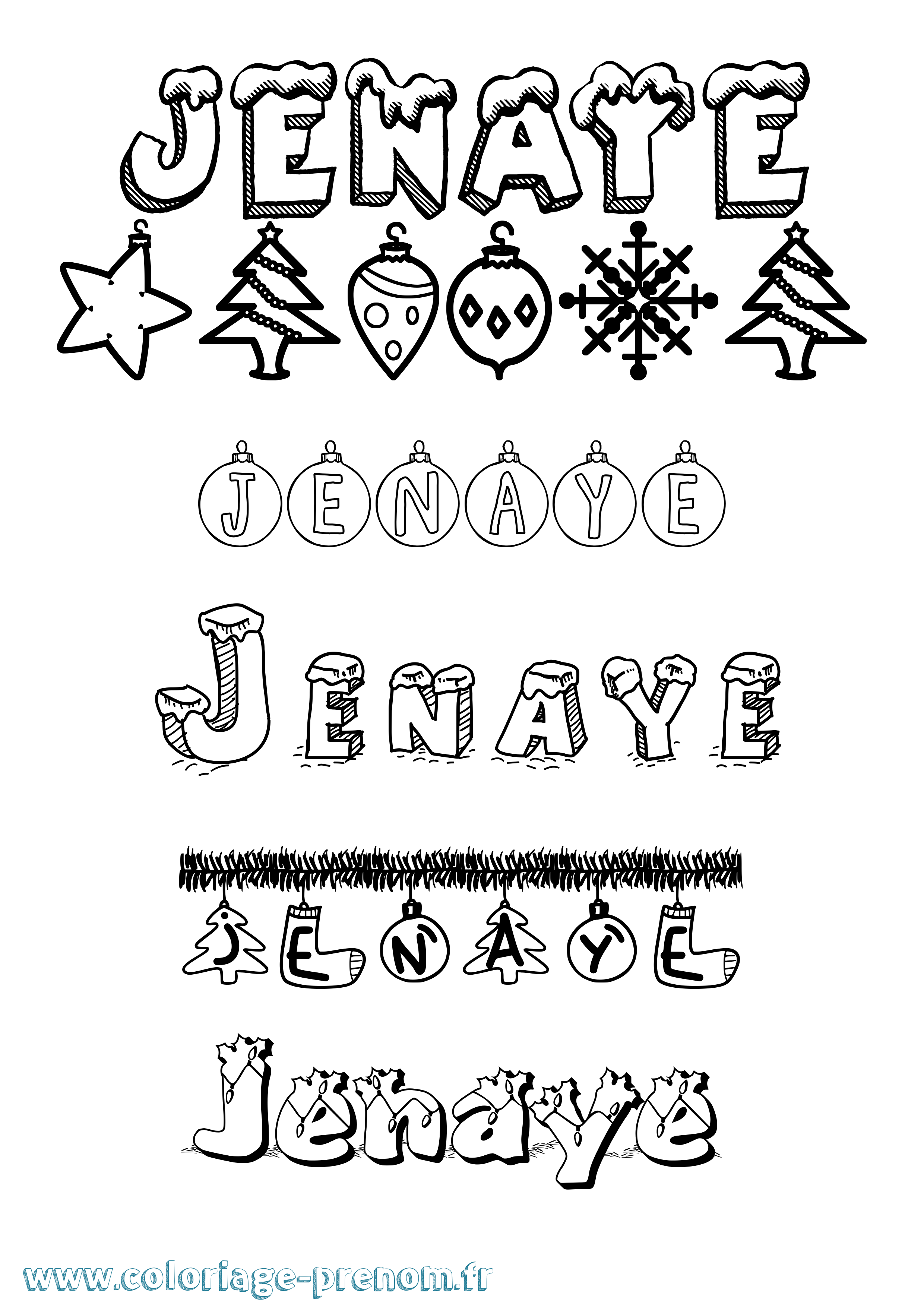 Coloriage Jenaye Noël Coloriage prénom Jenaye Noël