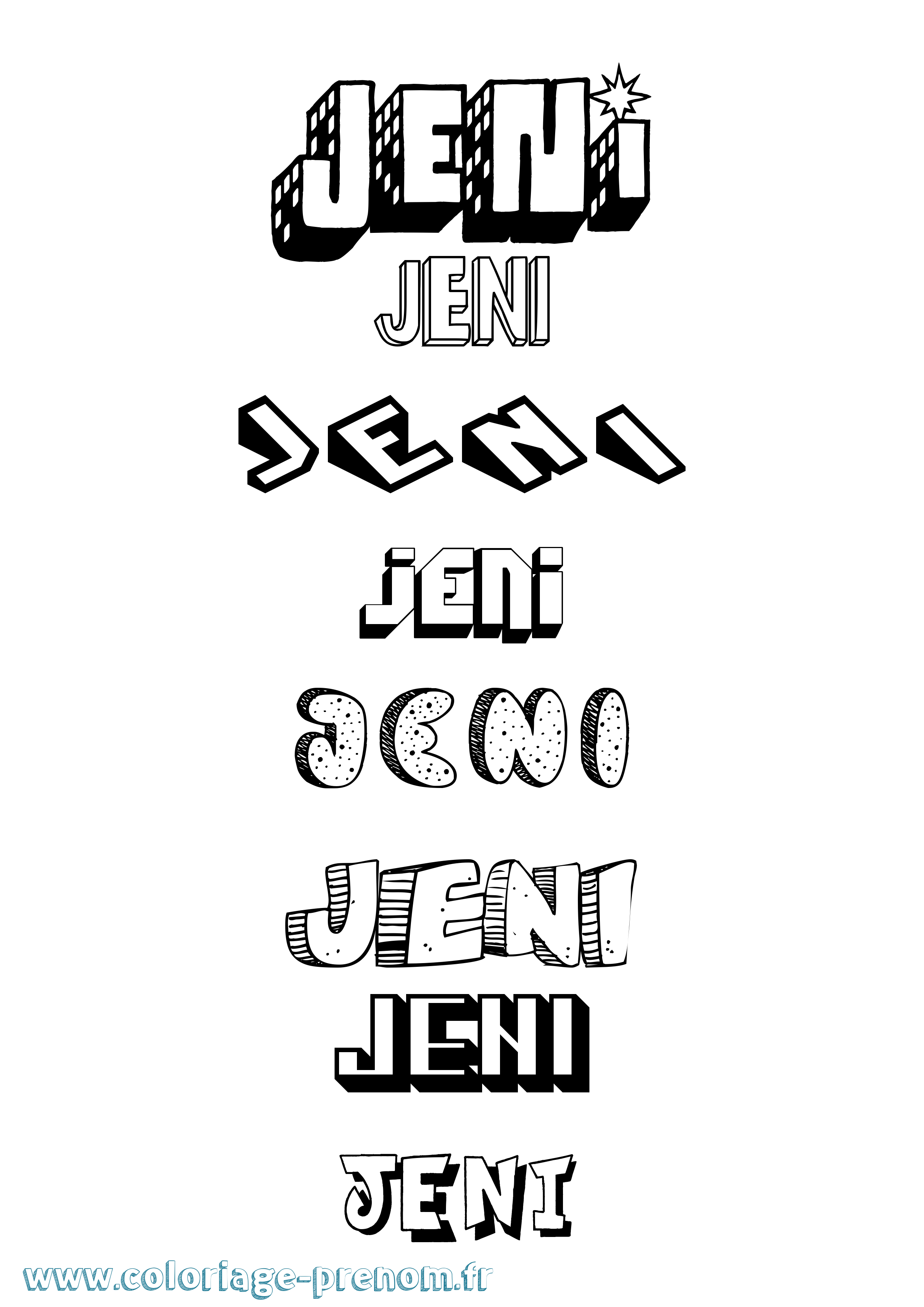 Coloriage Jeni Effet 3D Coloriage prénom Jeni Effet 3D
