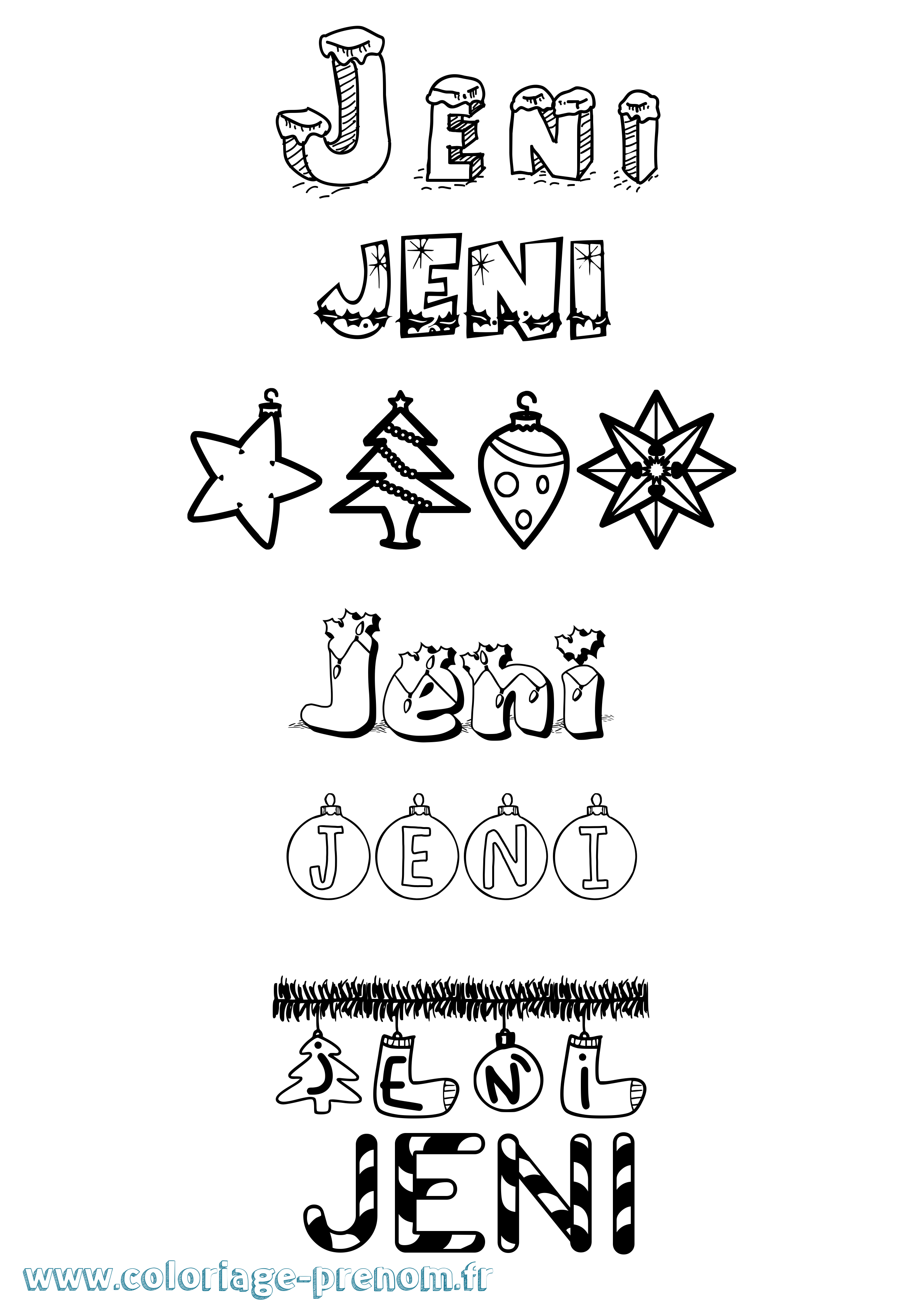 Coloriage Jeni Noël Coloriage prénom Jeni Noël