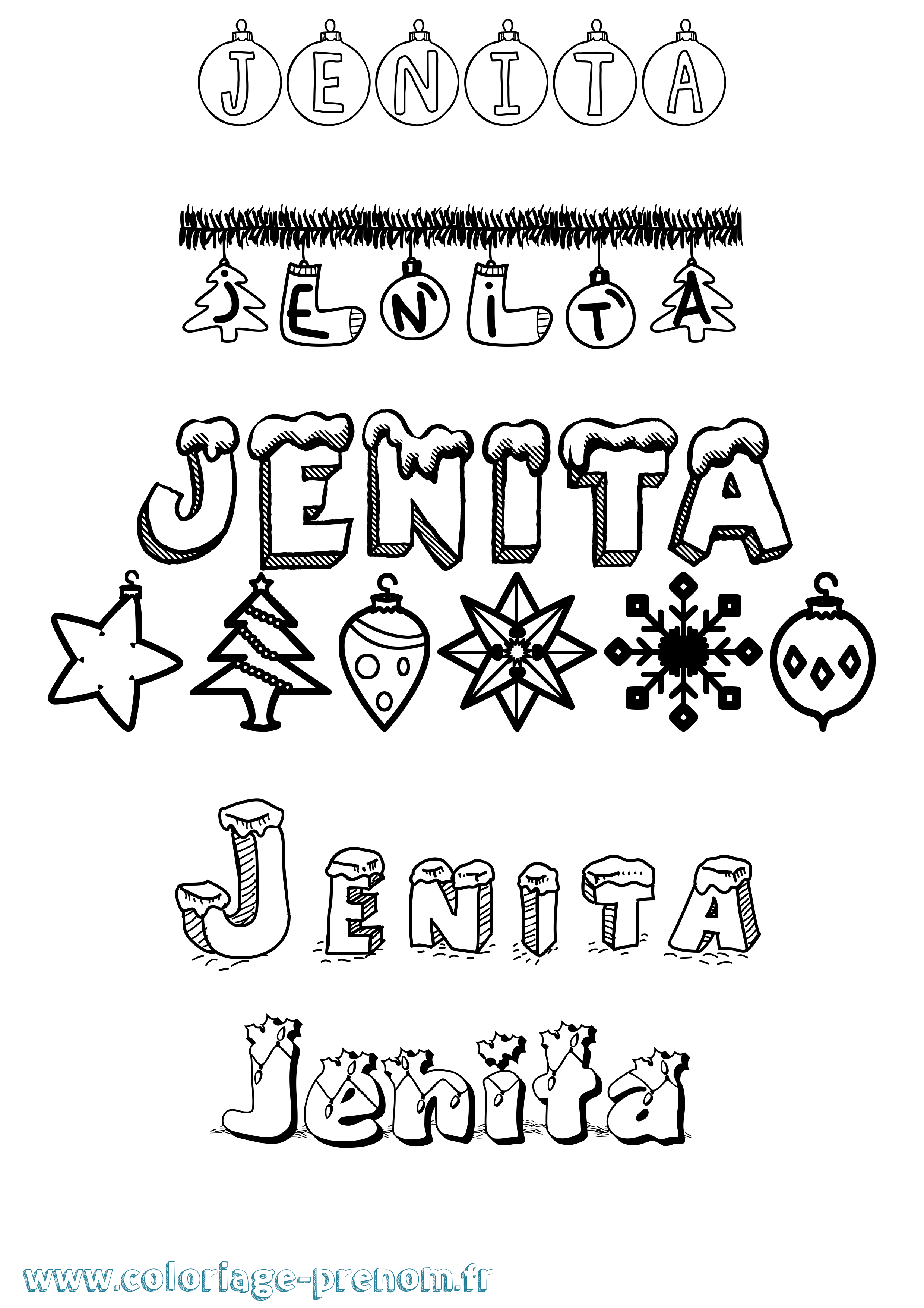 Coloriage Jenita Noël Coloriage prénom Jenita Noël