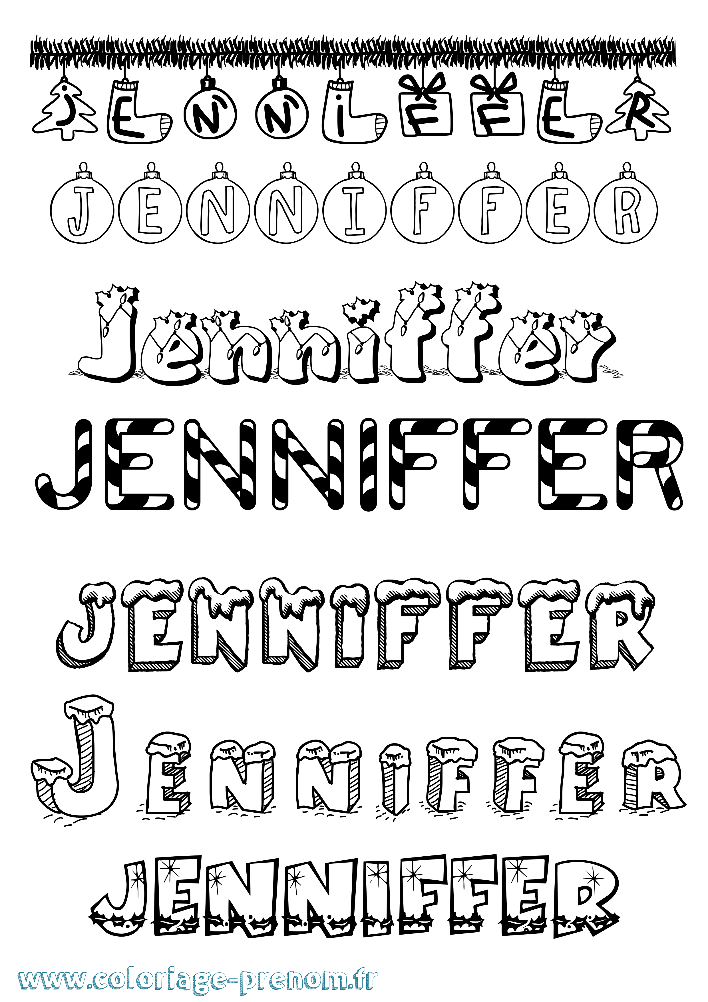 Coloriage Jenniffer Noël Coloriage prénom Jenniffer Noël