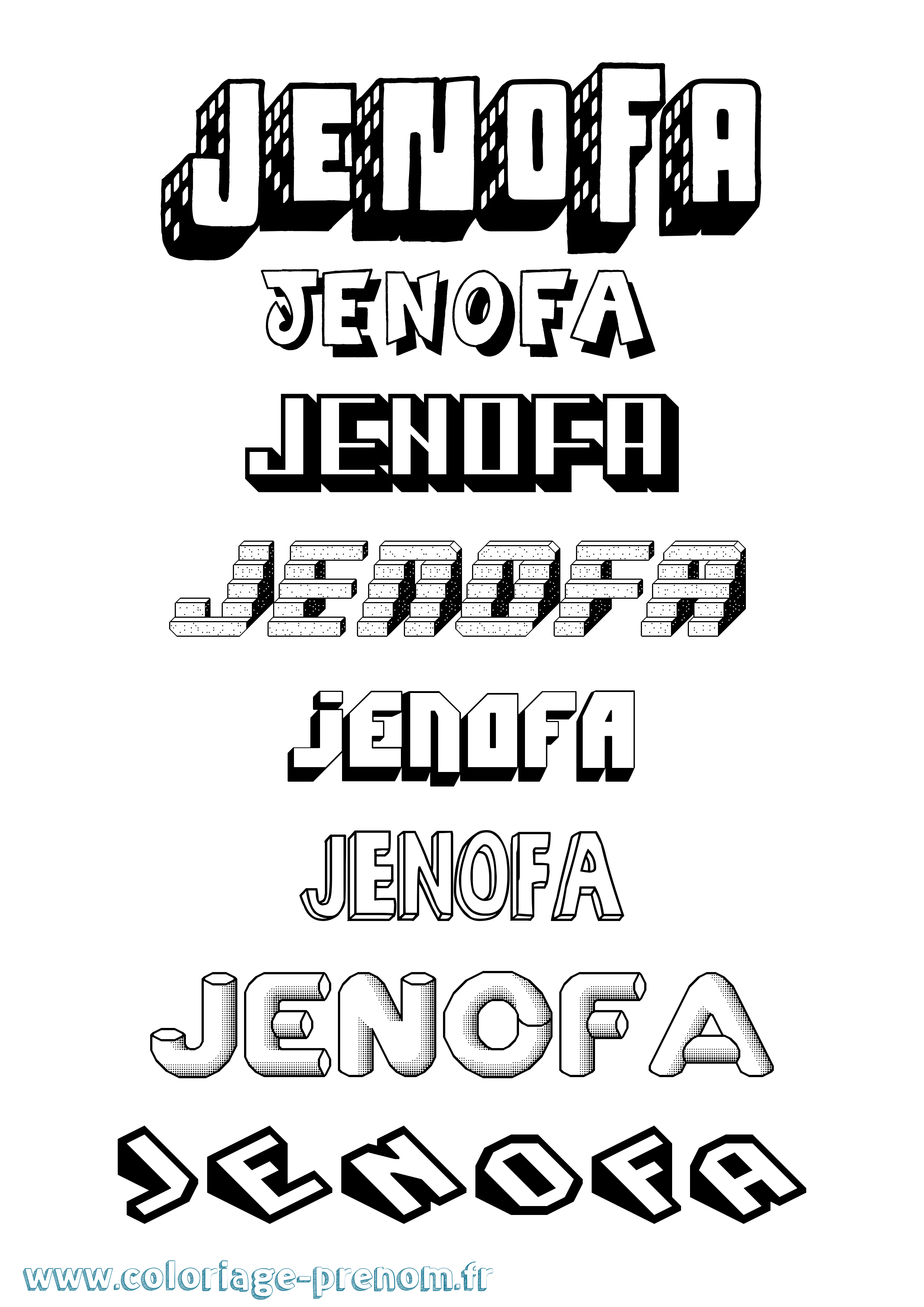 Coloriage Jenofa Effet 3D Coloriage prénom Jenofa Effet 3D