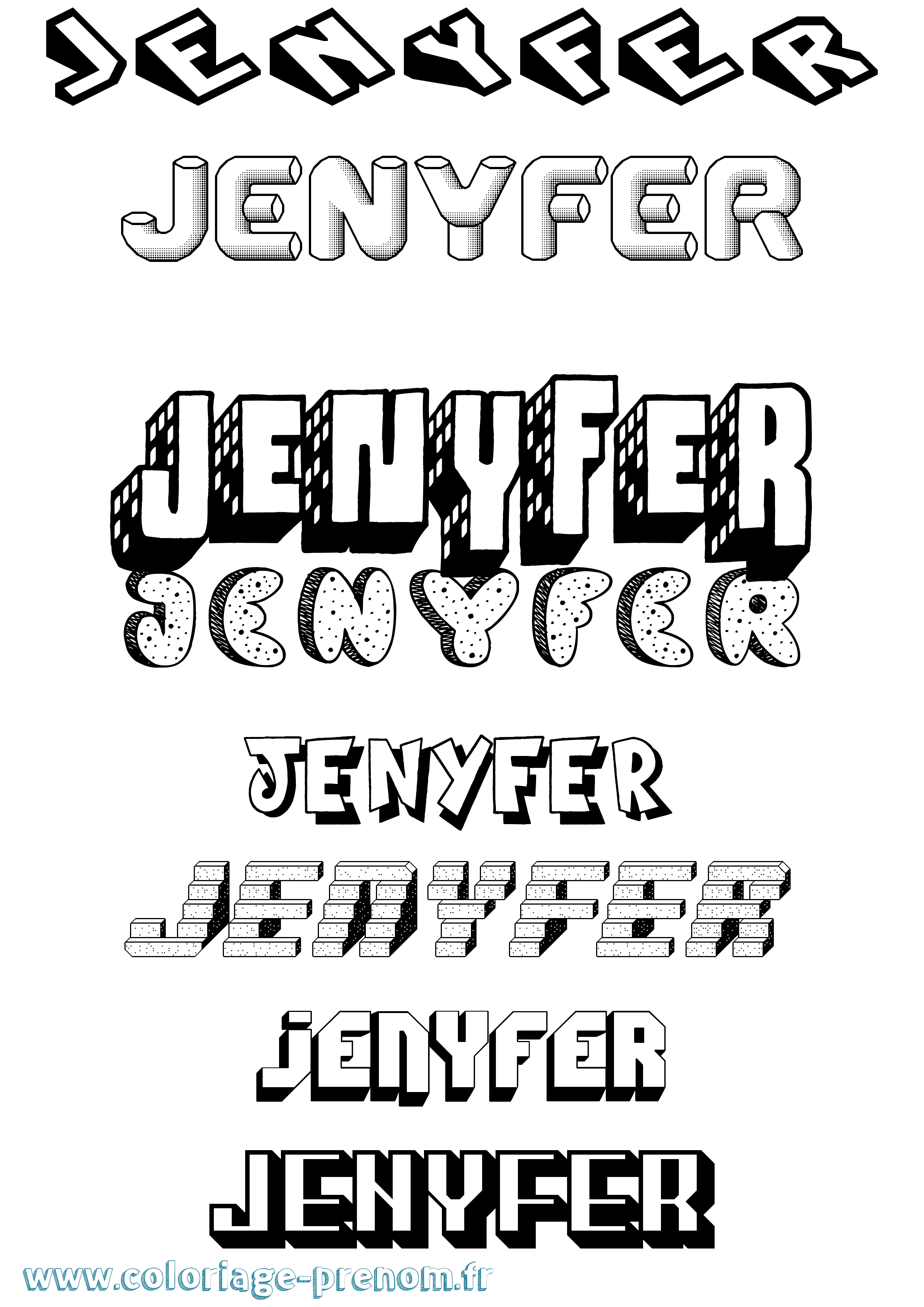 Coloriage Jenyfer Effet 3D Coloriage prénom Jenyfer Effet 3D