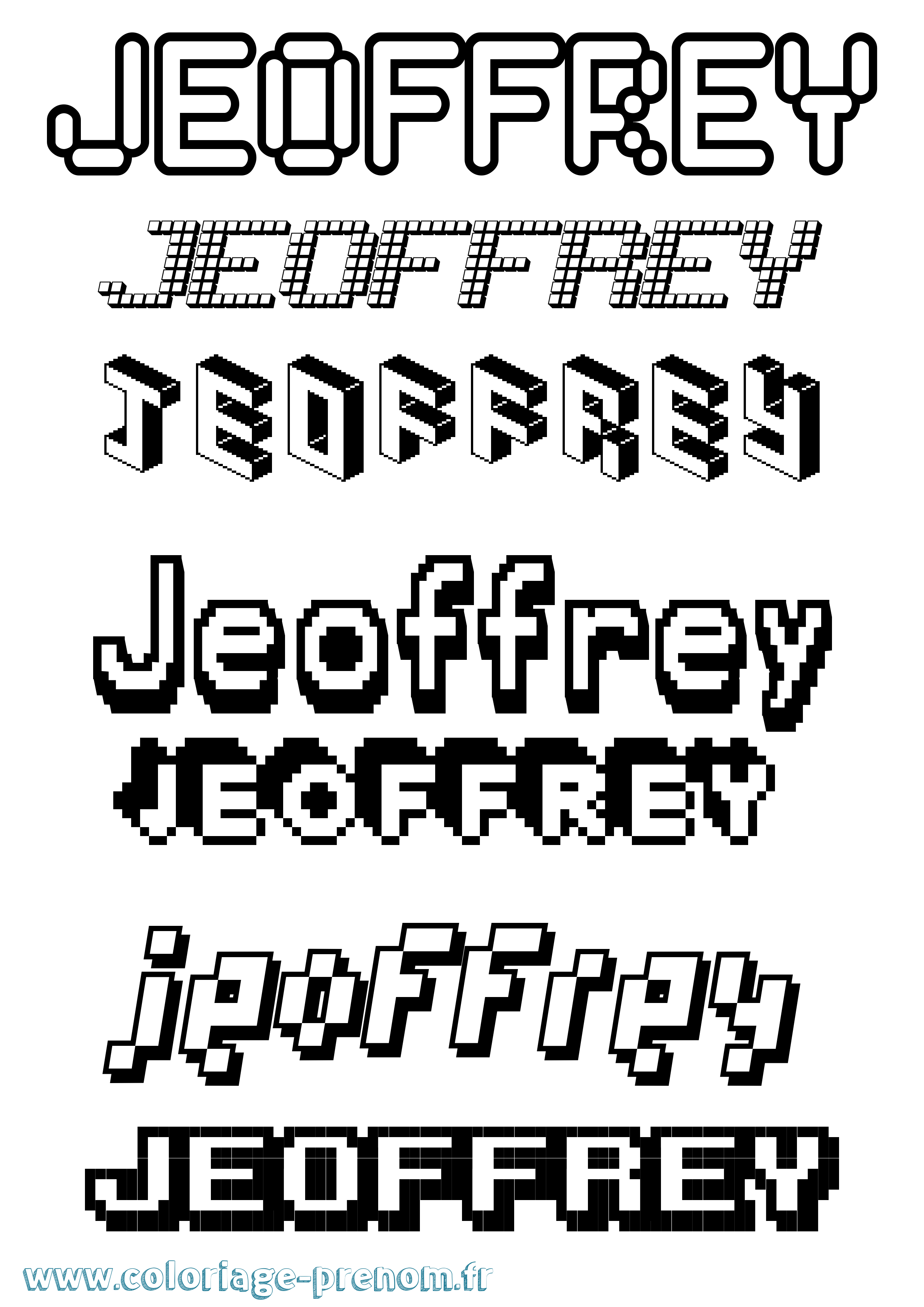 Coloriage Jeoffrey Pixel Coloriage prénom Jeoffrey Pixel