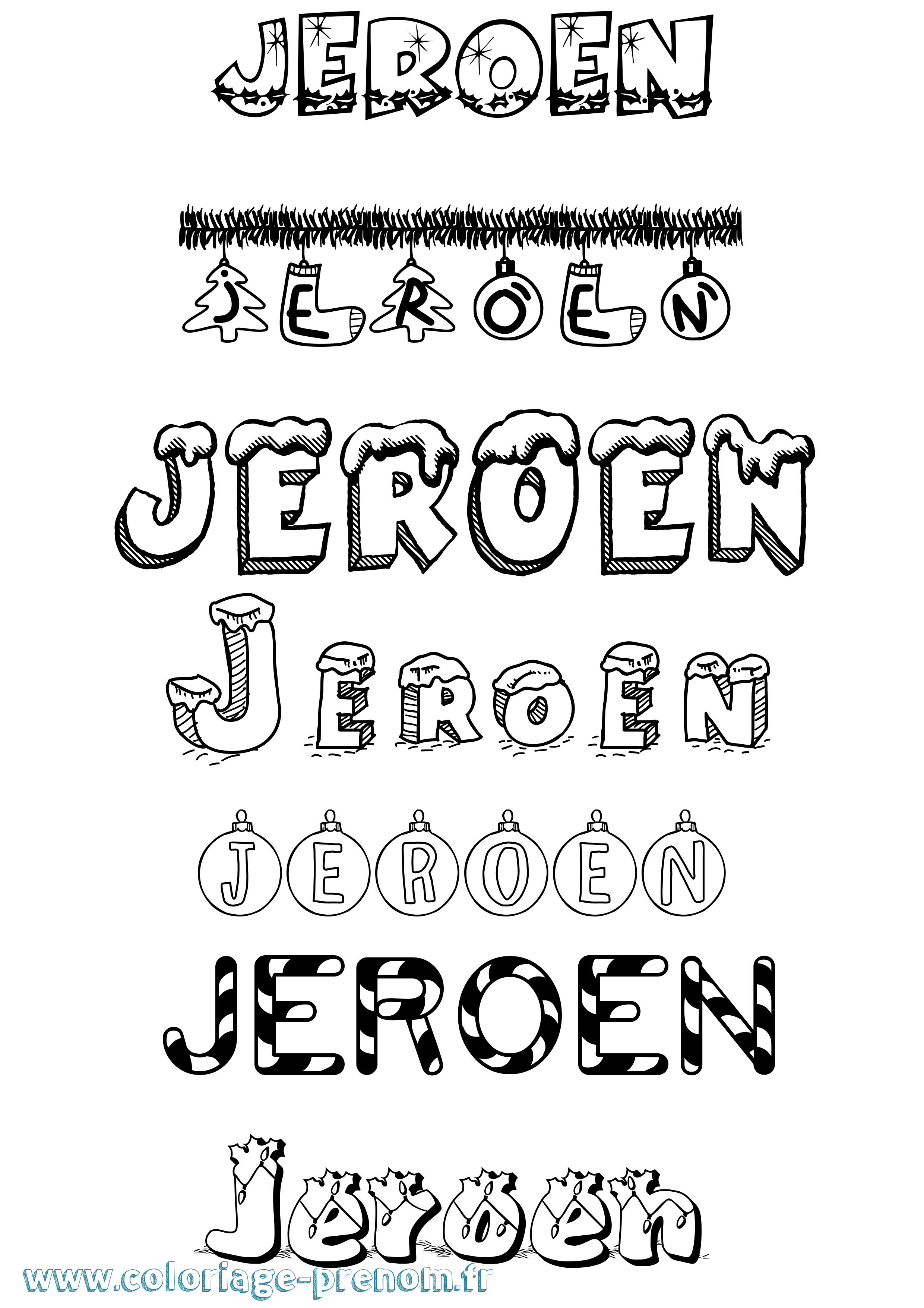 Coloriage Jeroen Noël Coloriage prénom Jeroen Noël