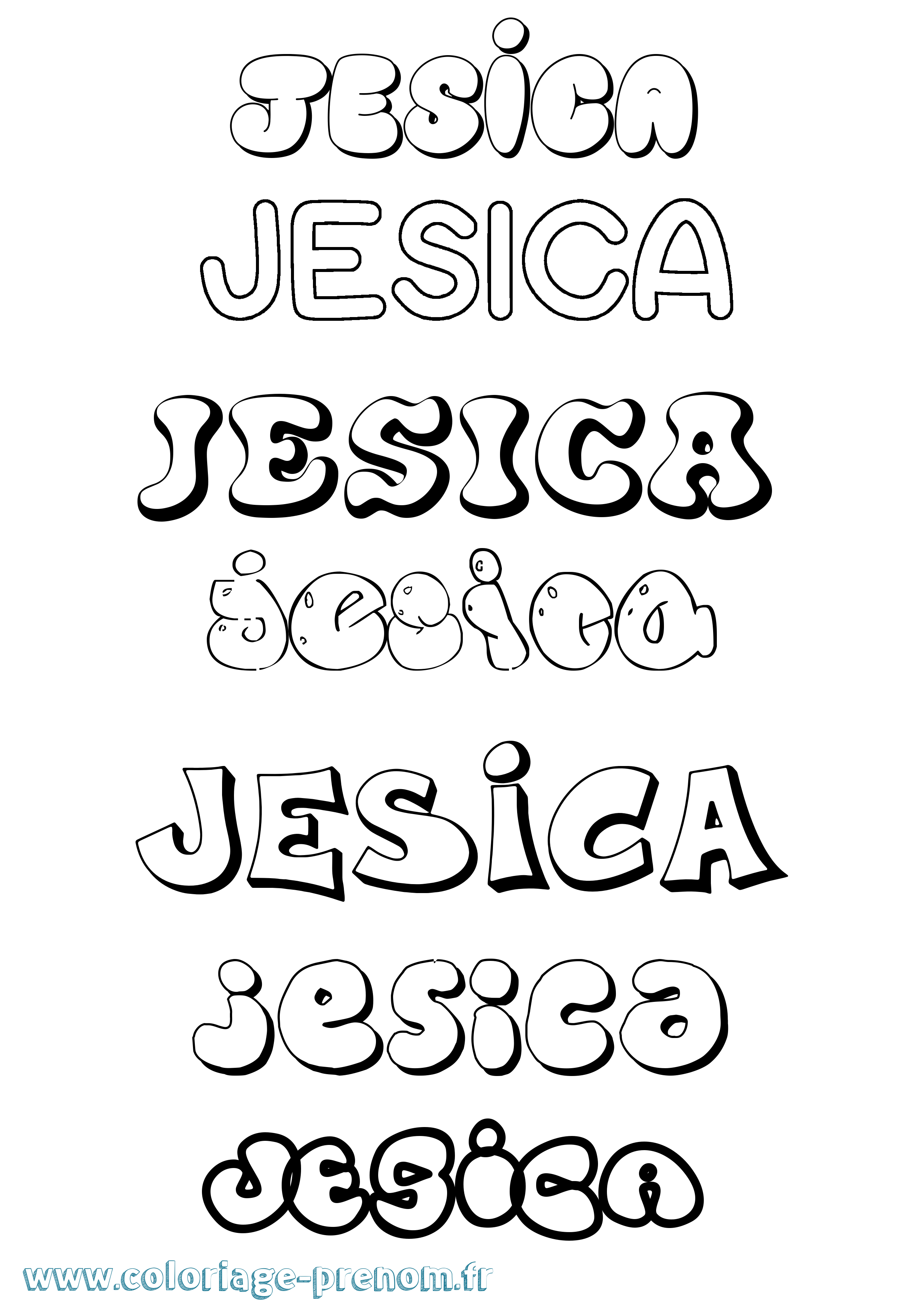 Coloriage Jesica Bubble Coloriage prénom Jesica Bubble