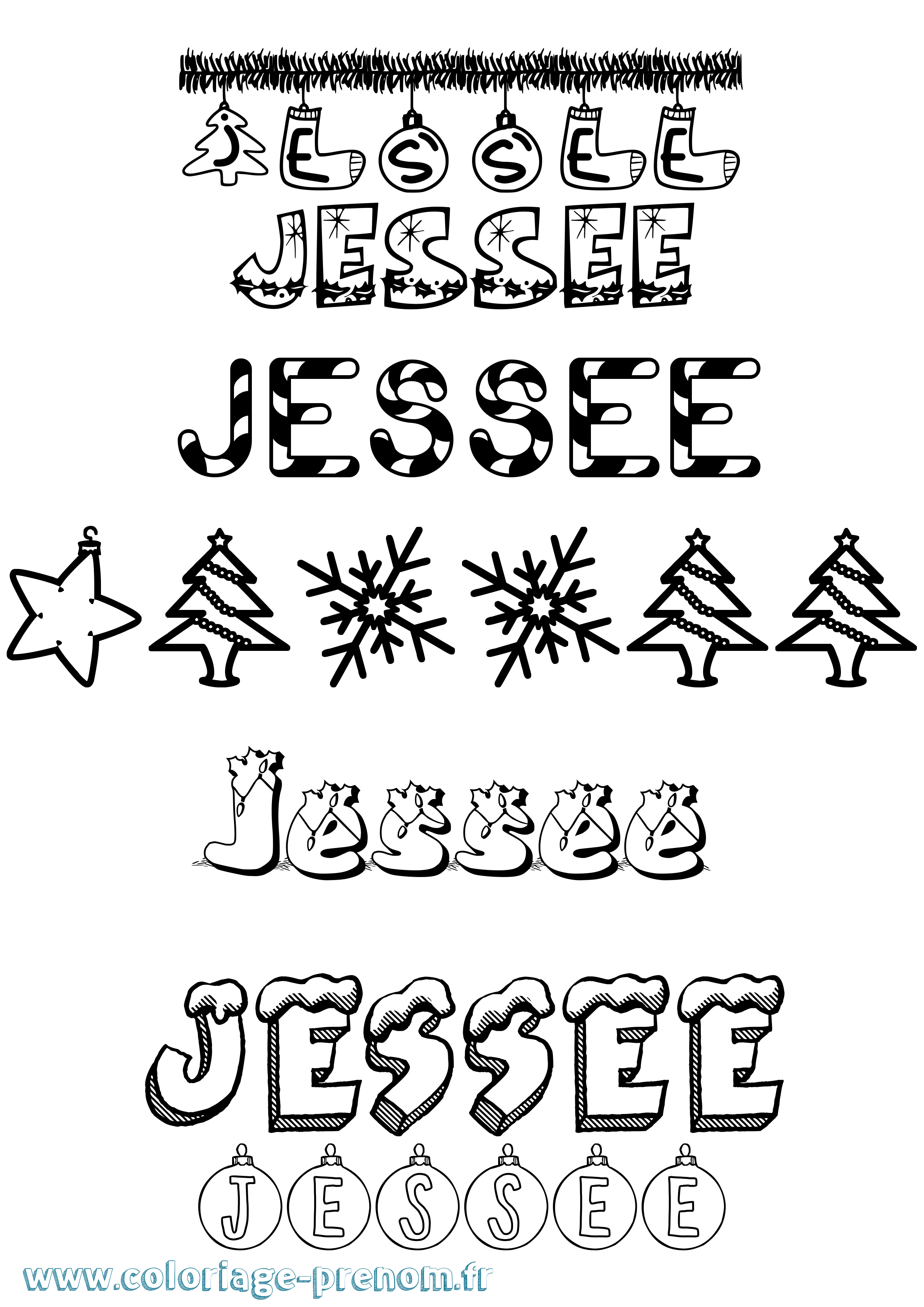 Coloriage Jessee Noël Coloriage prénom Jessee Noël