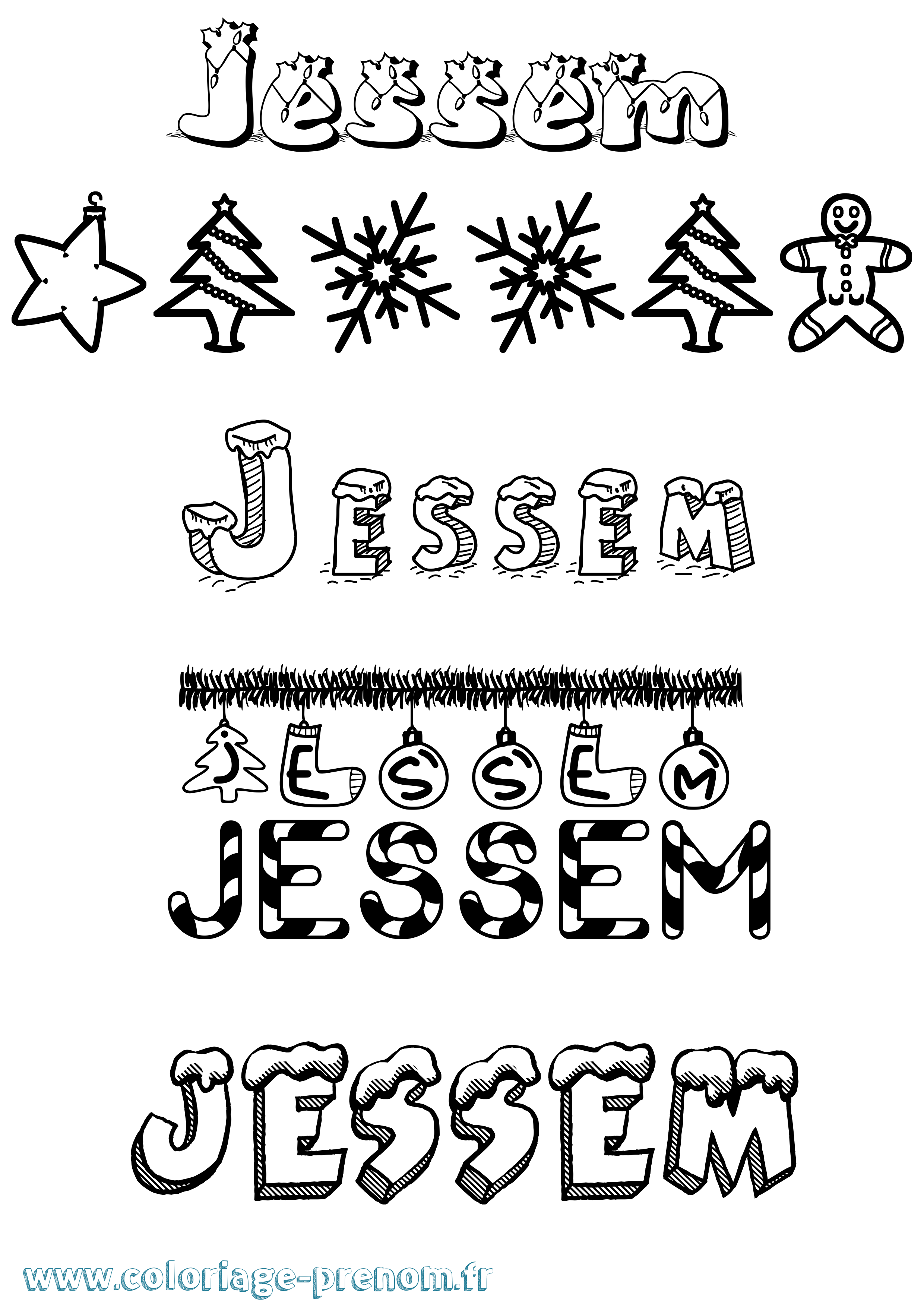 Coloriage Jessem Noël Coloriage prénom Jessem Noël