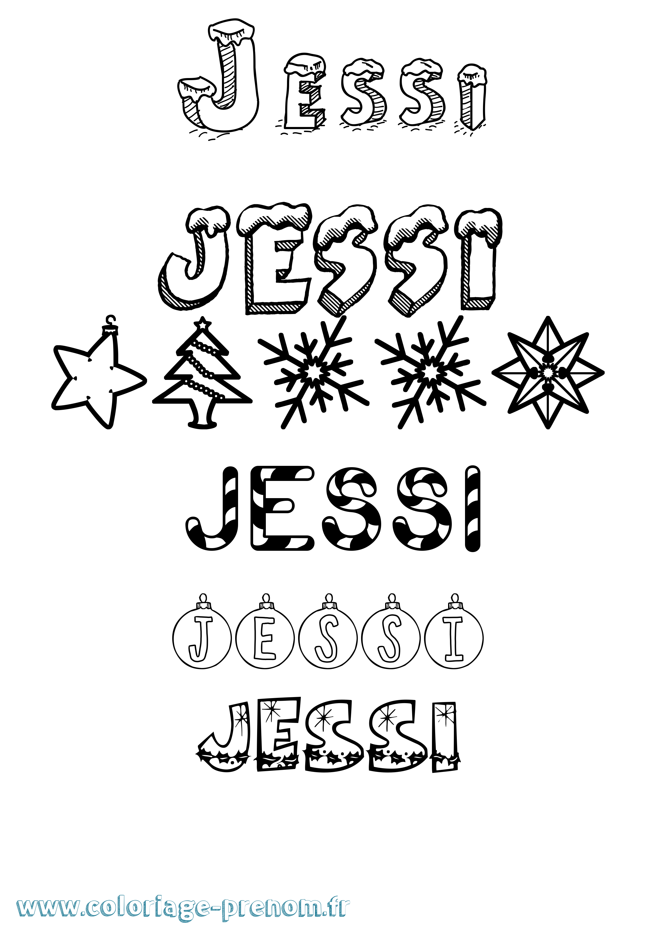 Coloriage Jessi Noël Coloriage prénom Jessi Noël