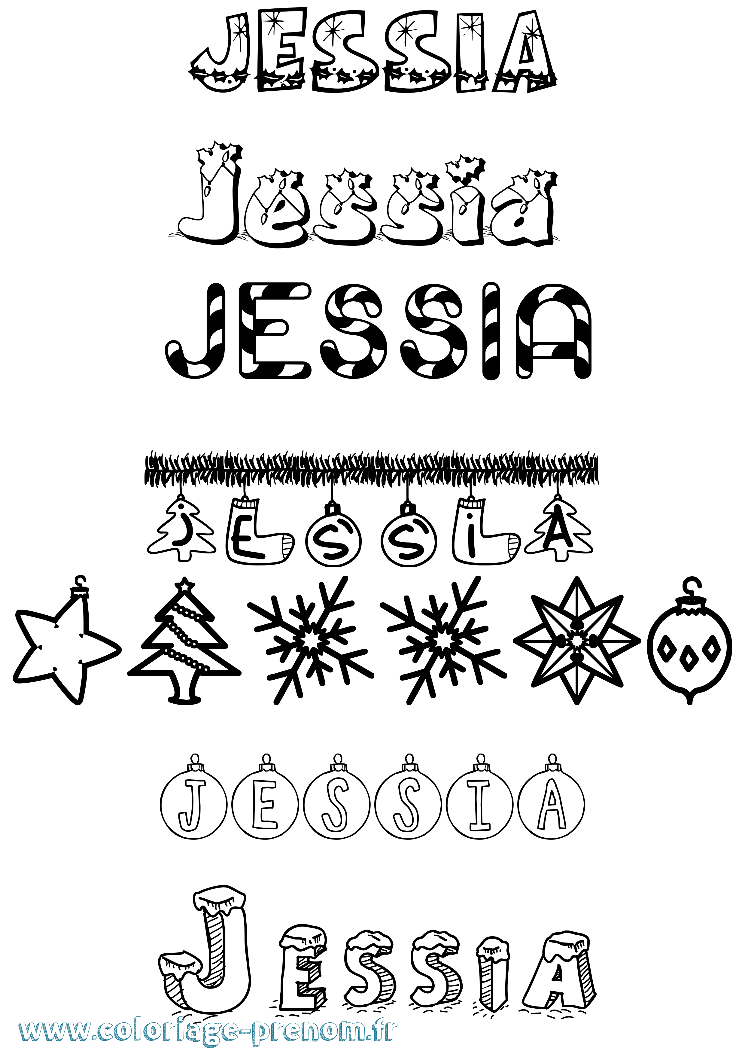 Coloriage Jessia Noël Coloriage prénom Jessia Noël