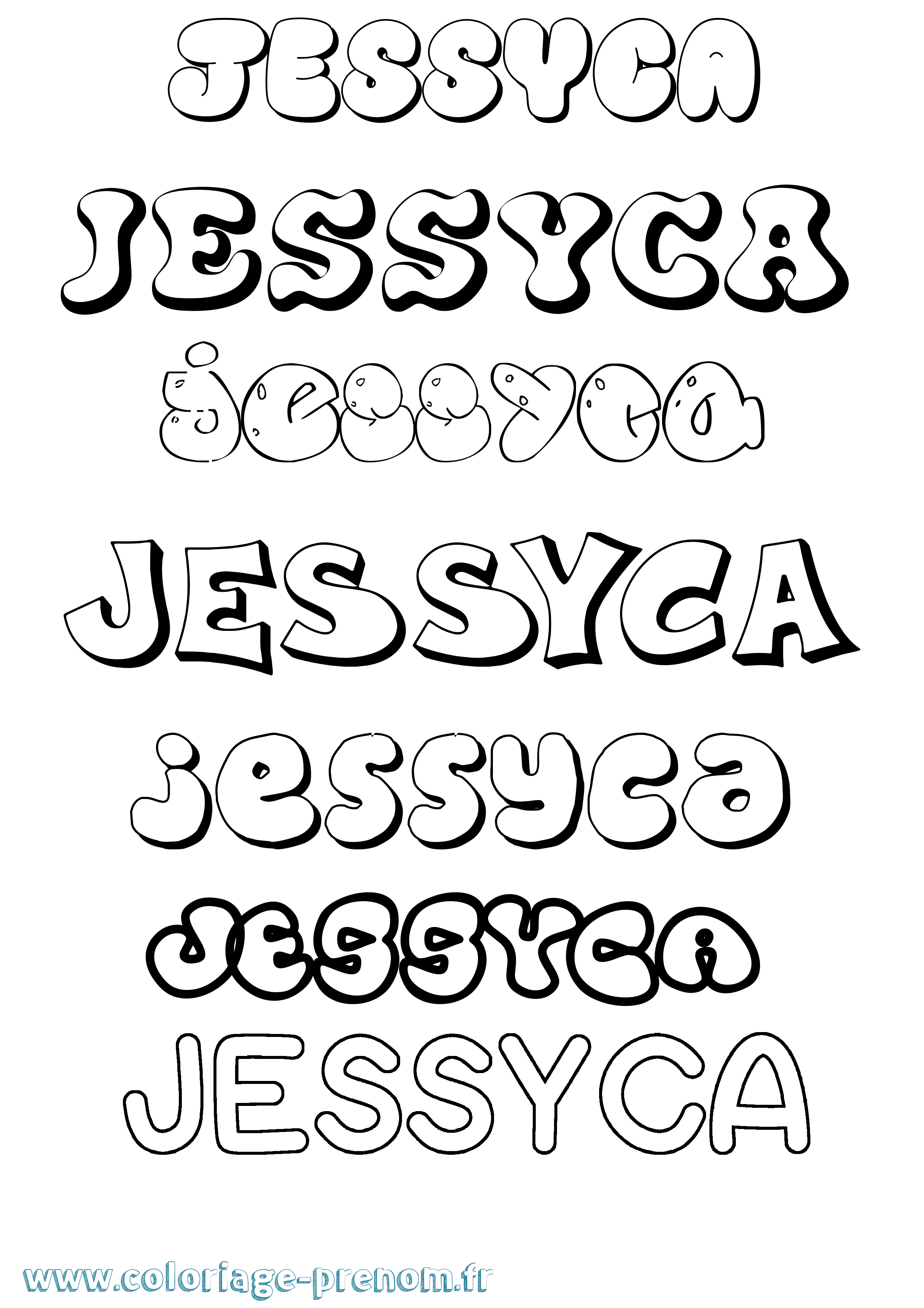 Coloriage Jessyca Bubble Coloriage prénom Jessyca Bubble