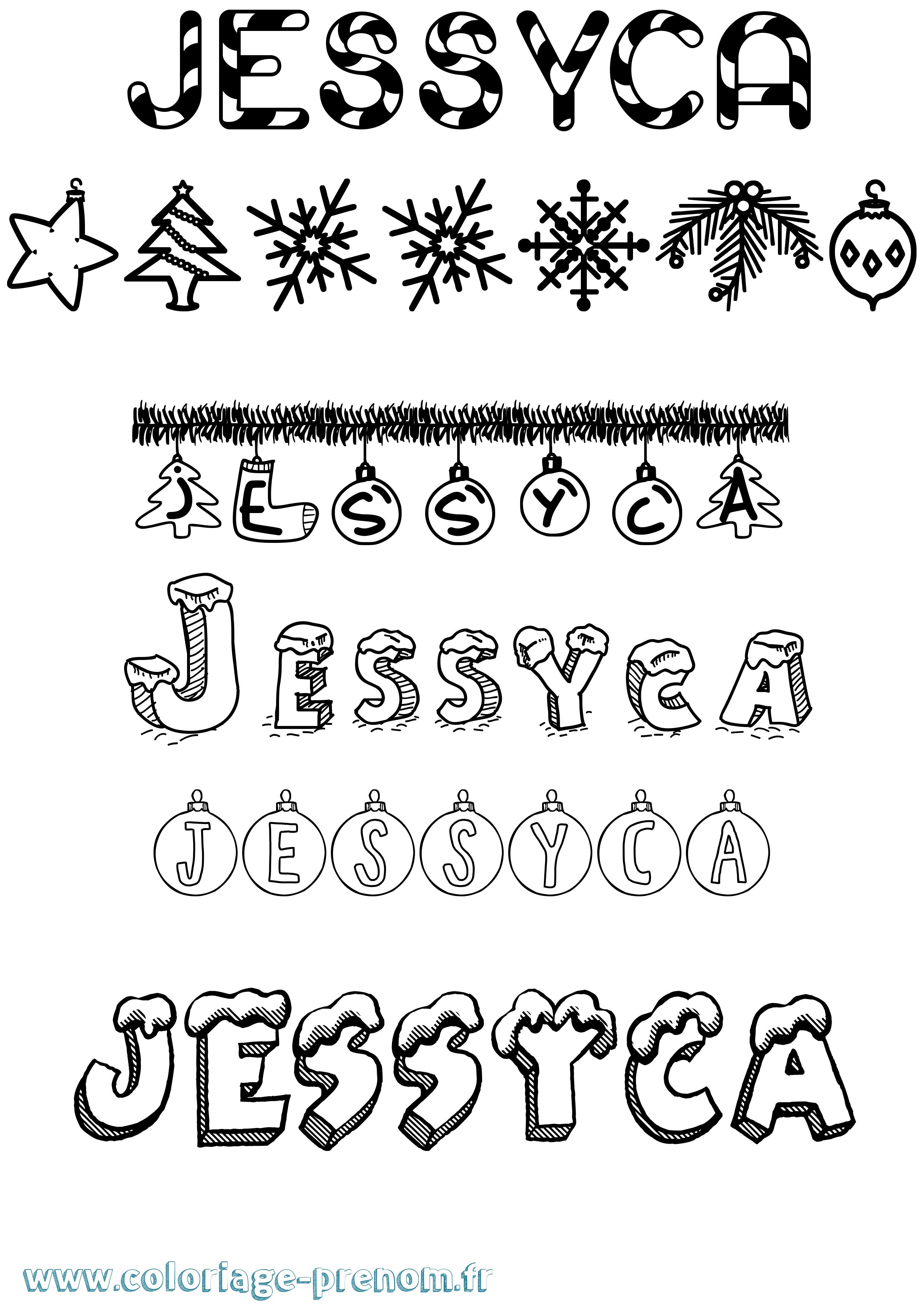 Coloriage Jessyca Noël Coloriage prénom Jessyca Noël
