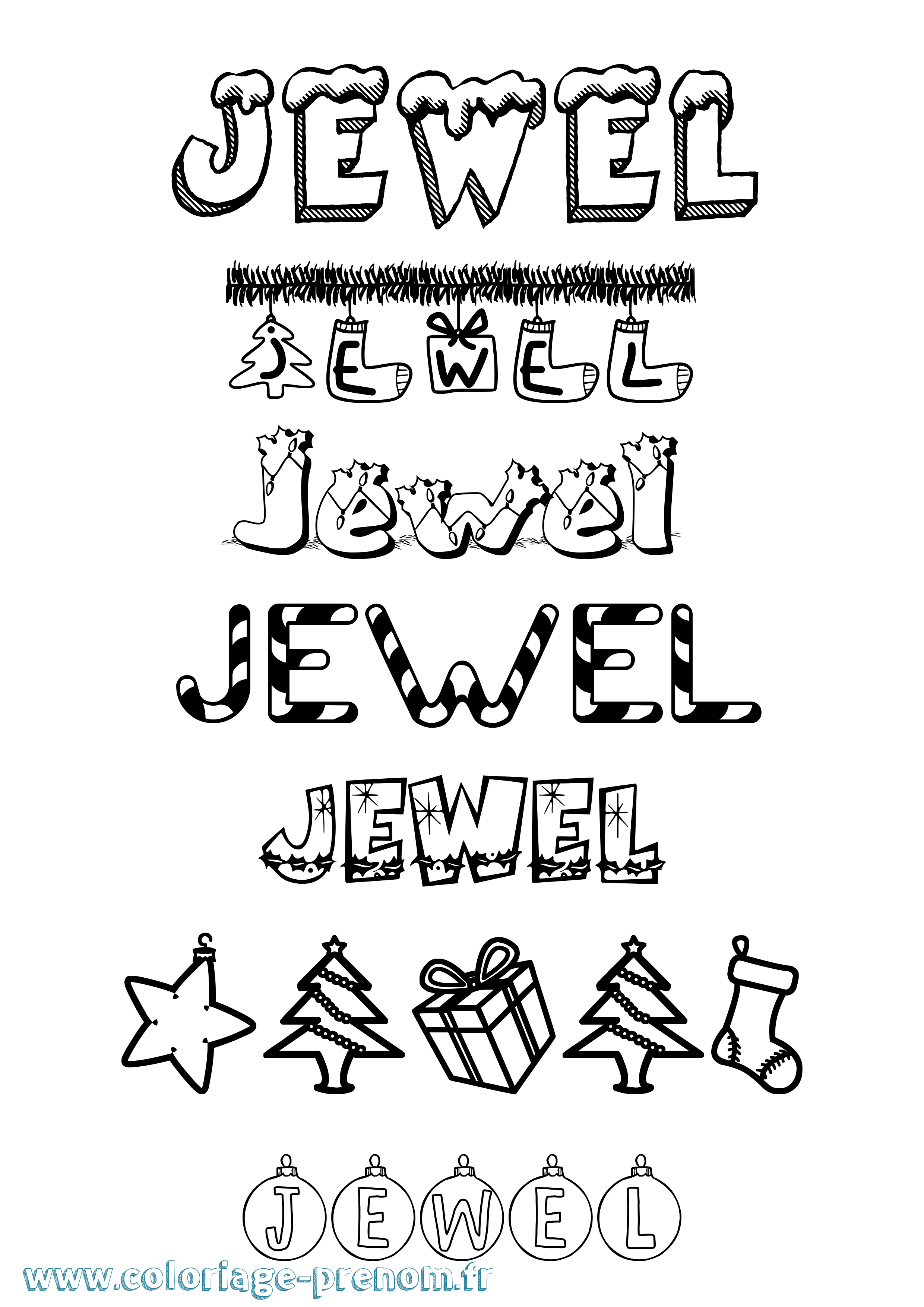 Coloriage Jewel Noël Coloriage prénom Jewel Noël