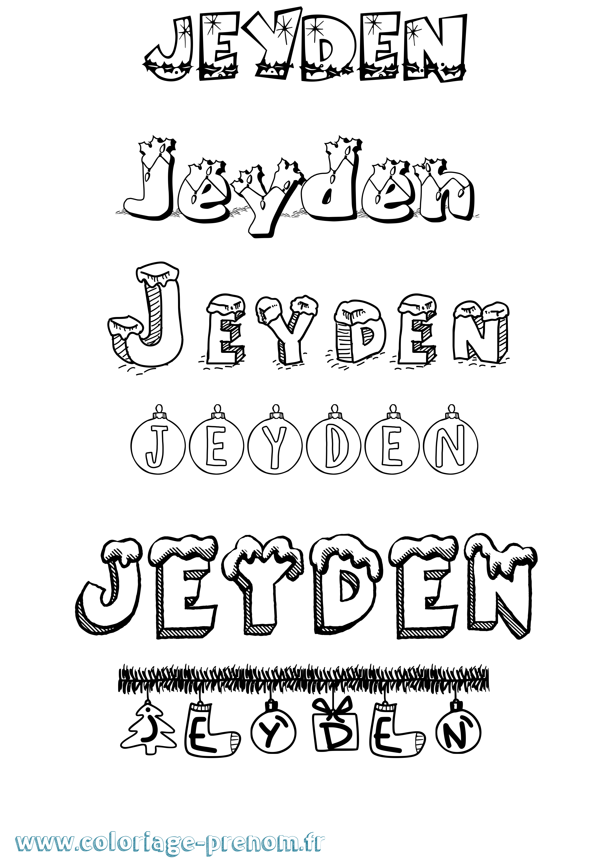 Coloriage Jeyden Noël Coloriage prénom Jeyden Noël