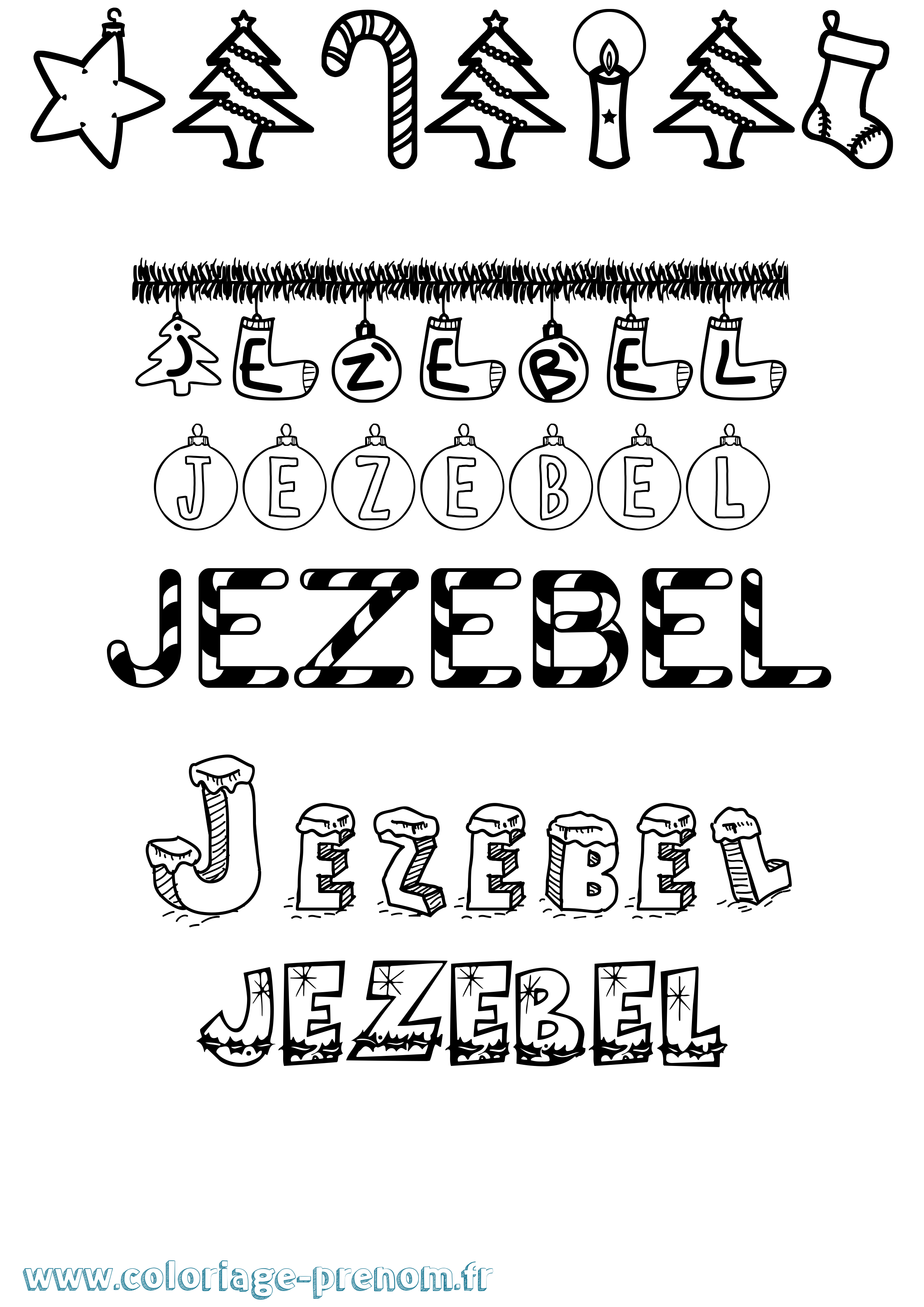 Coloriage Jezebel Noël Coloriage prénom Jezebel Noël