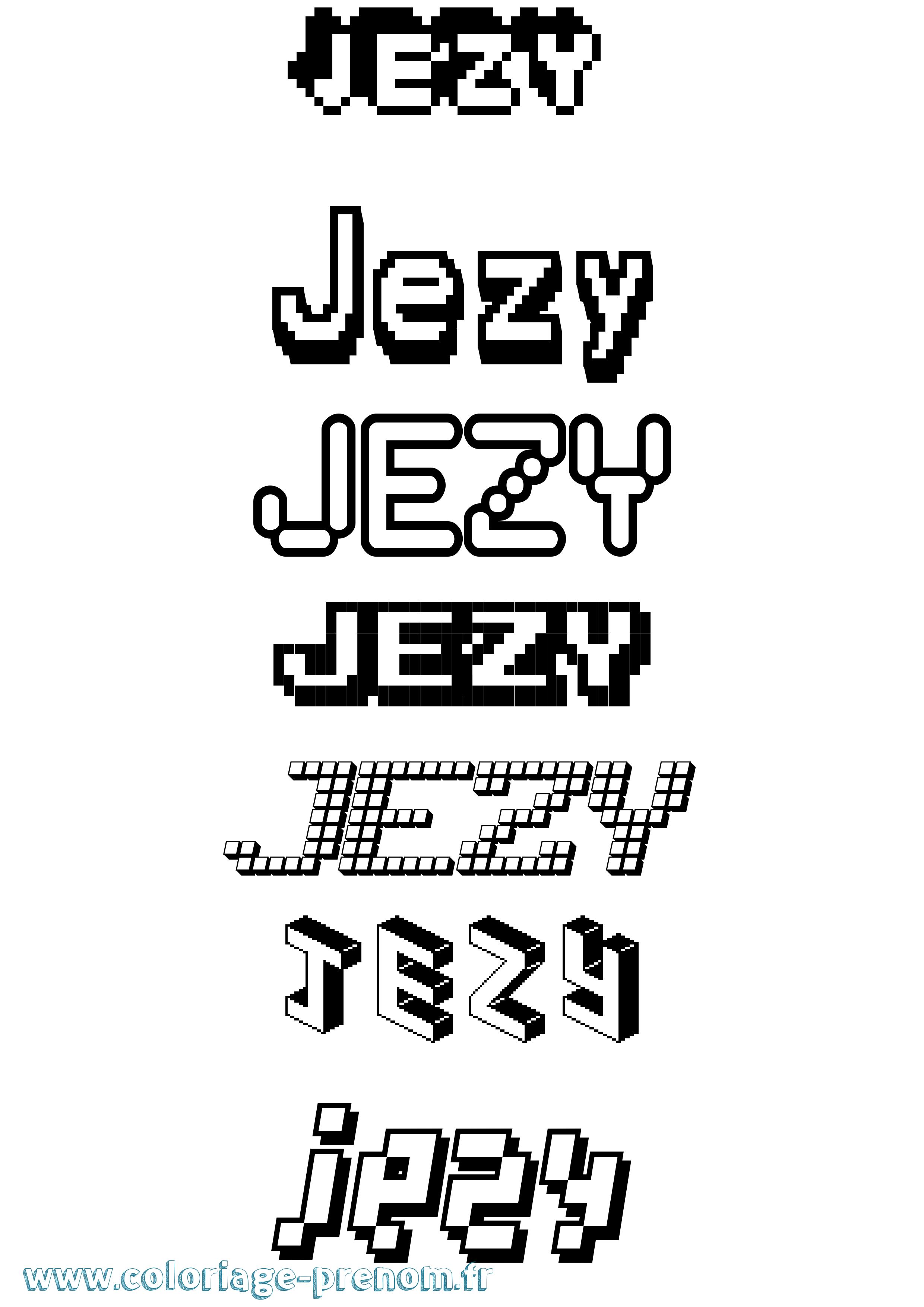 Coloriage Jezy Pixel Coloriage prénom Jezy Pixel