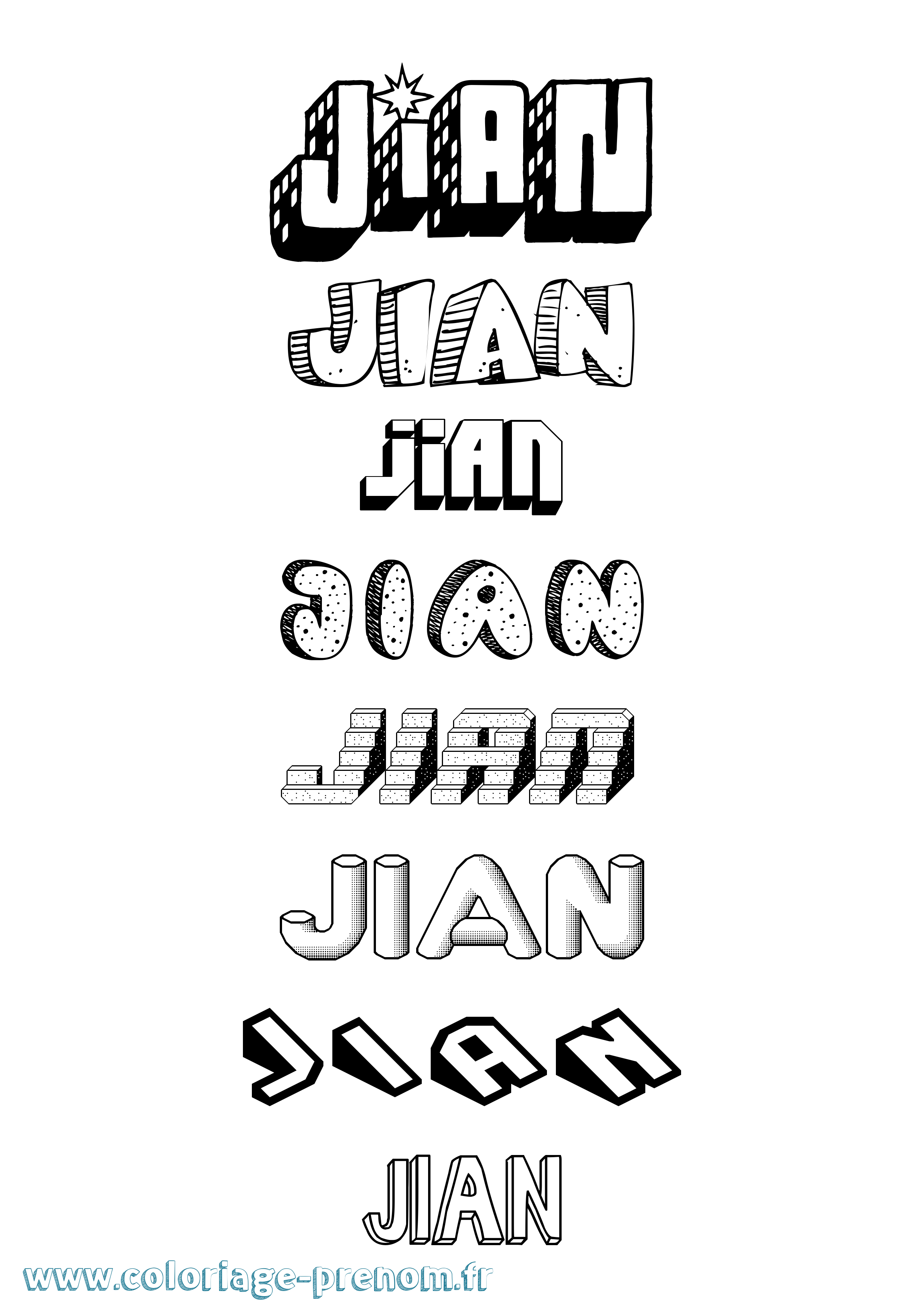 Coloriage Jian Effet 3D Coloriage prénom Jian Effet 3D