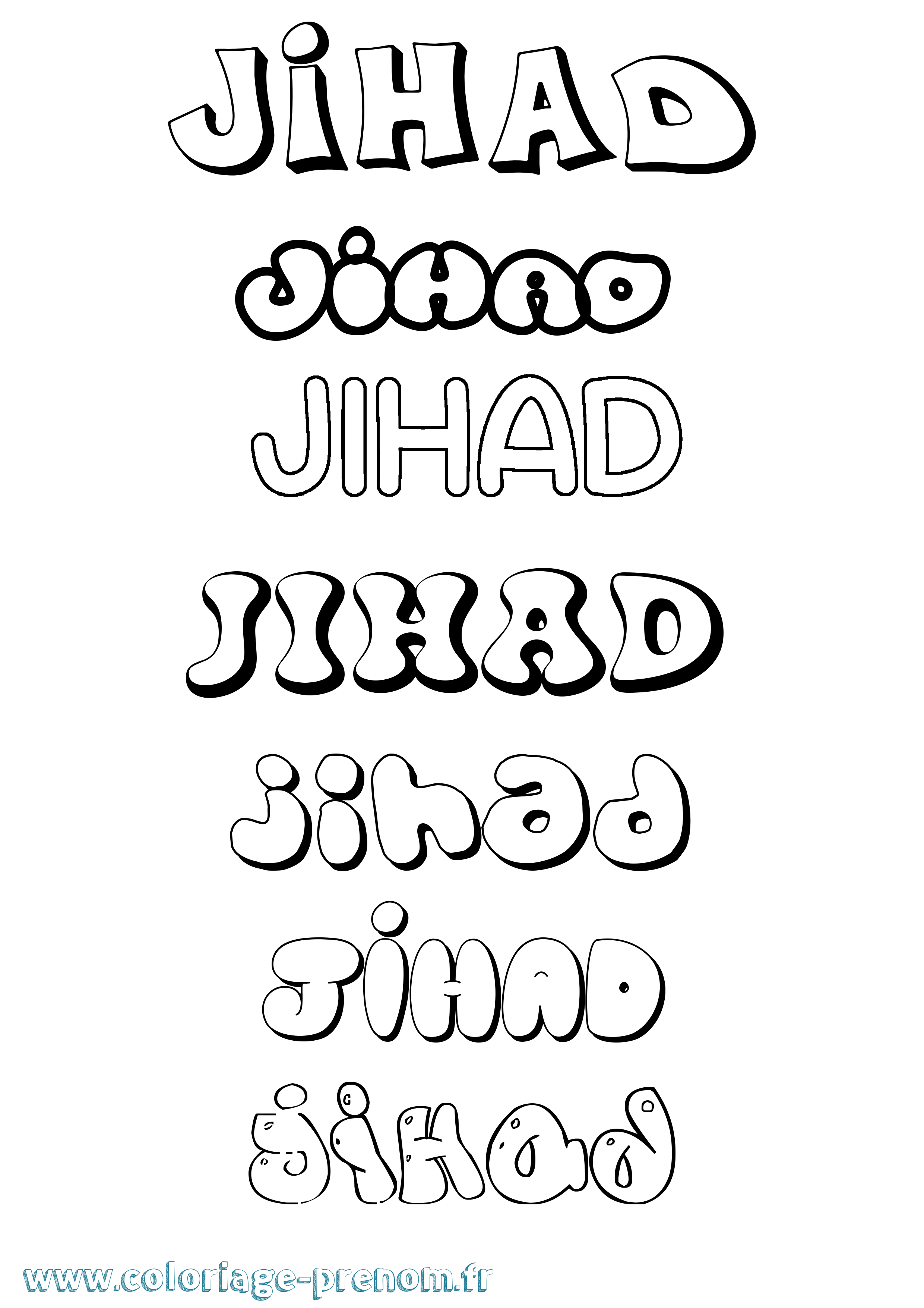 Coloriage Jihad Bubble Coloriage prénom Jihad Bubble