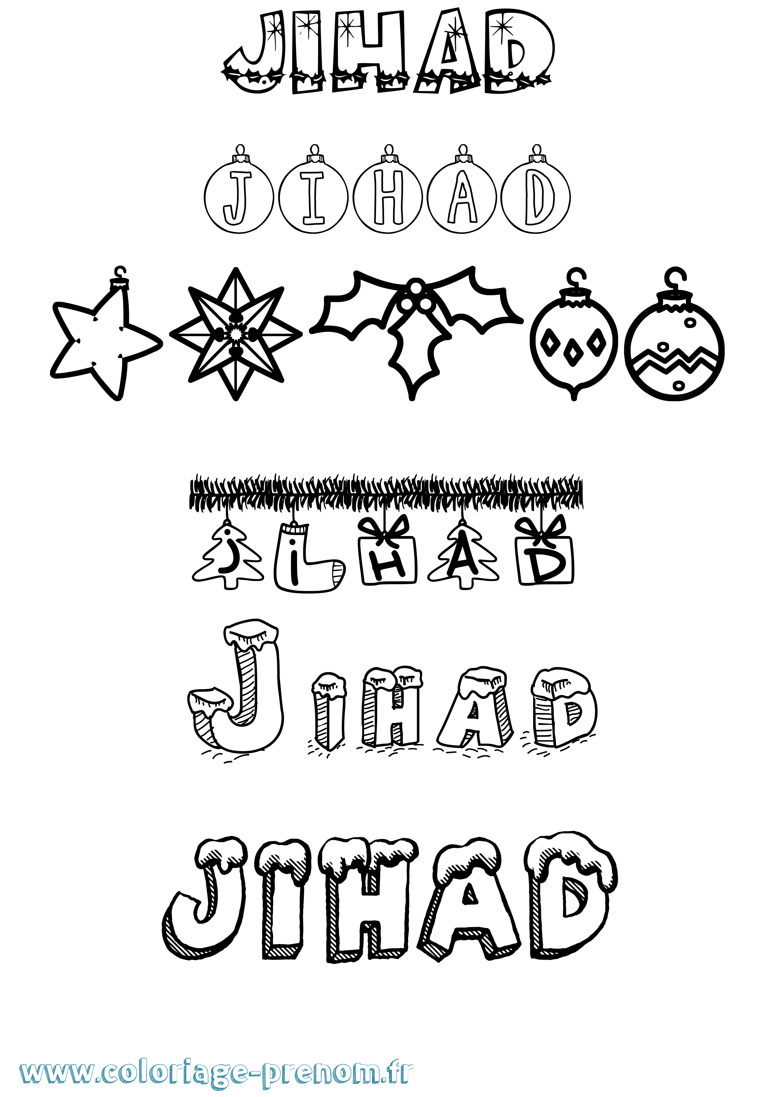 Coloriage Jihad Noël Coloriage prénom Jihad Noël