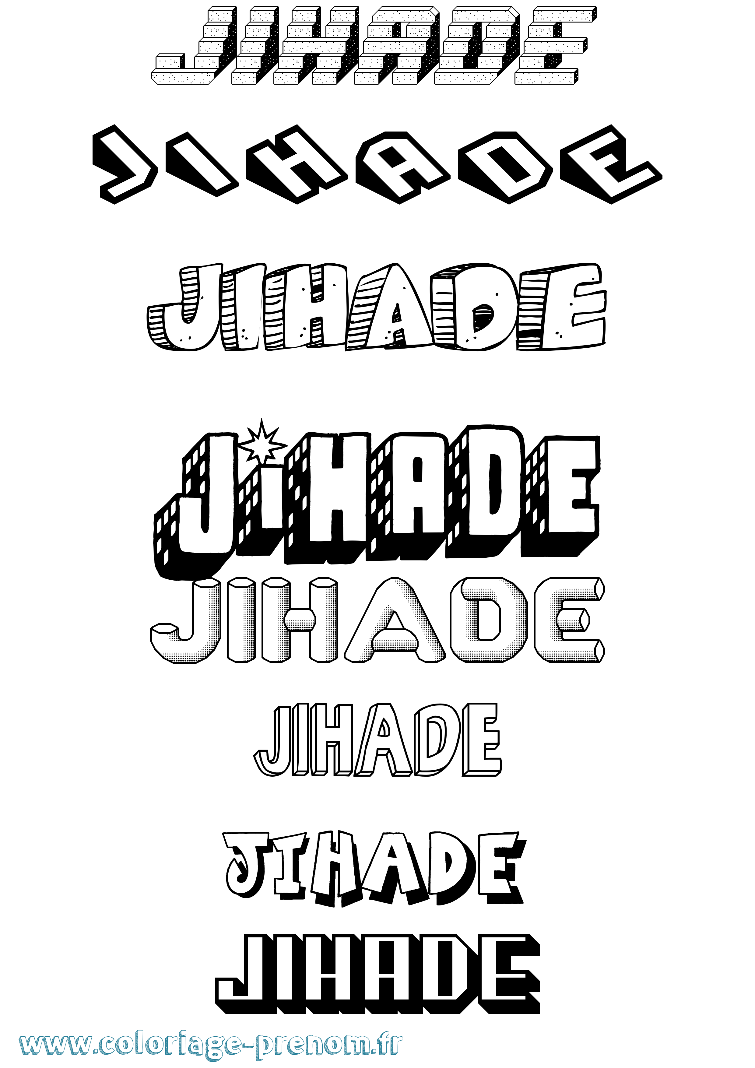 Coloriage Jihade Effet 3D Coloriage prénom Jihade Effet 3D
