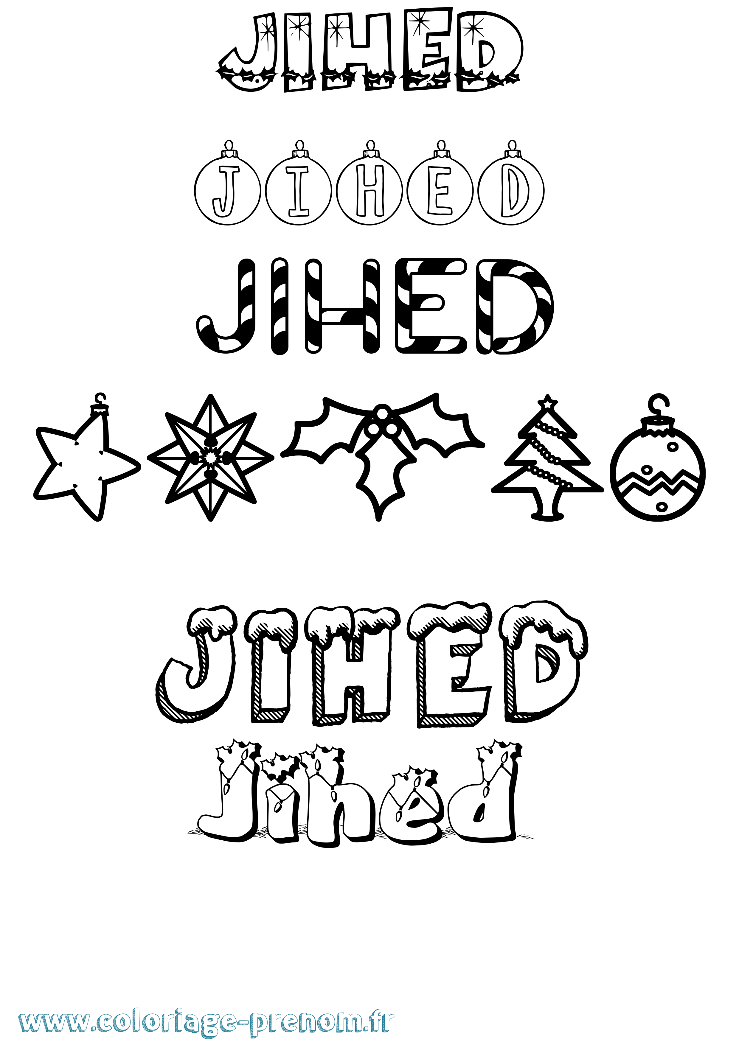Coloriage Jihed Noël Coloriage prénom Jihed Noël