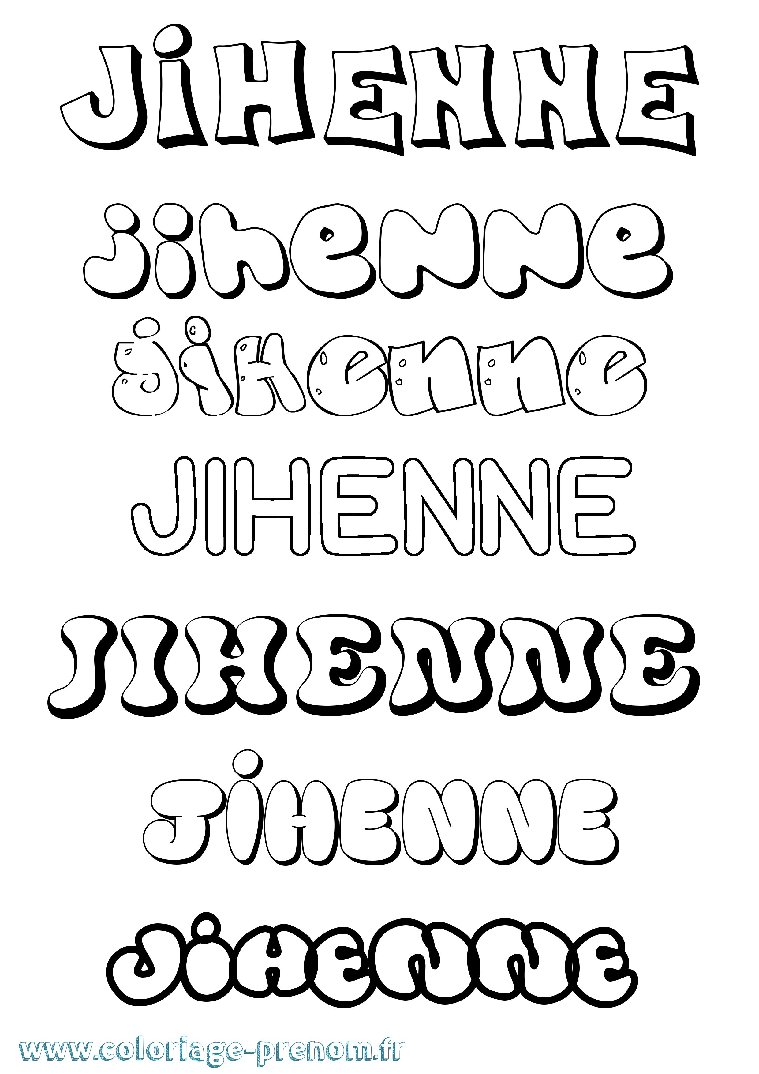 Coloriage Jihenne Bubble Coloriage prénom Jihenne Bubble