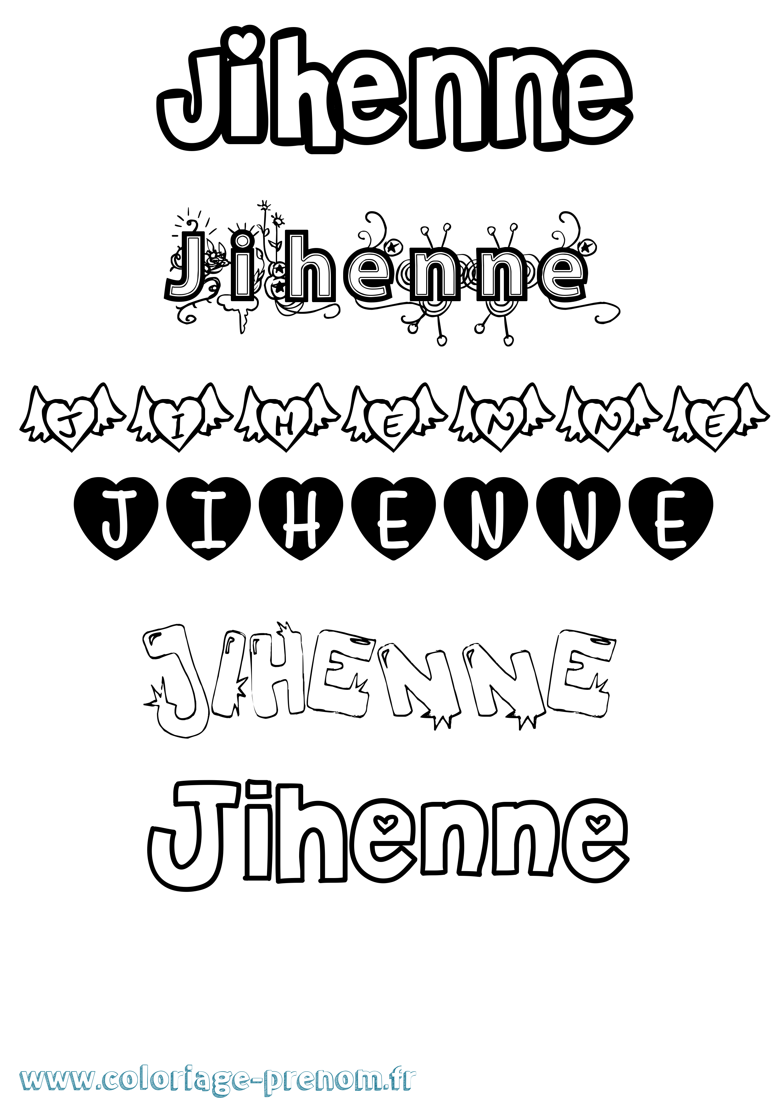 Coloriage Jihenne Girly Coloriage prénom Jihenne Girly