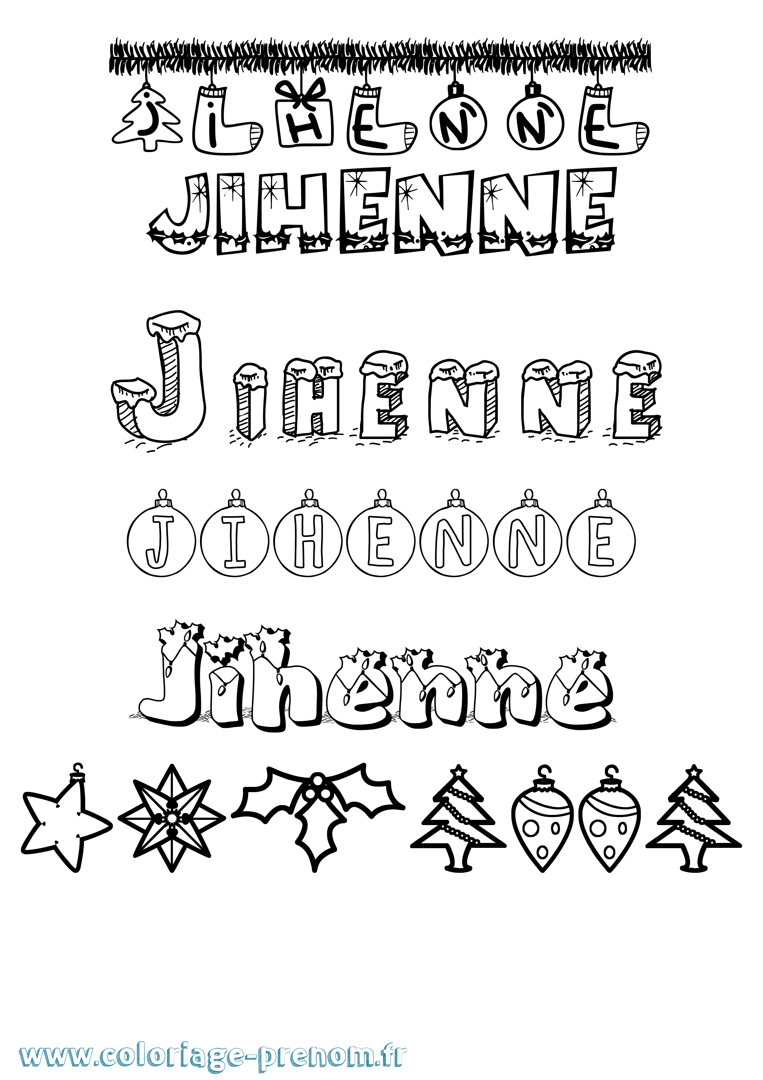Coloriage Jihenne Noël Coloriage prénom Jihenne Noël