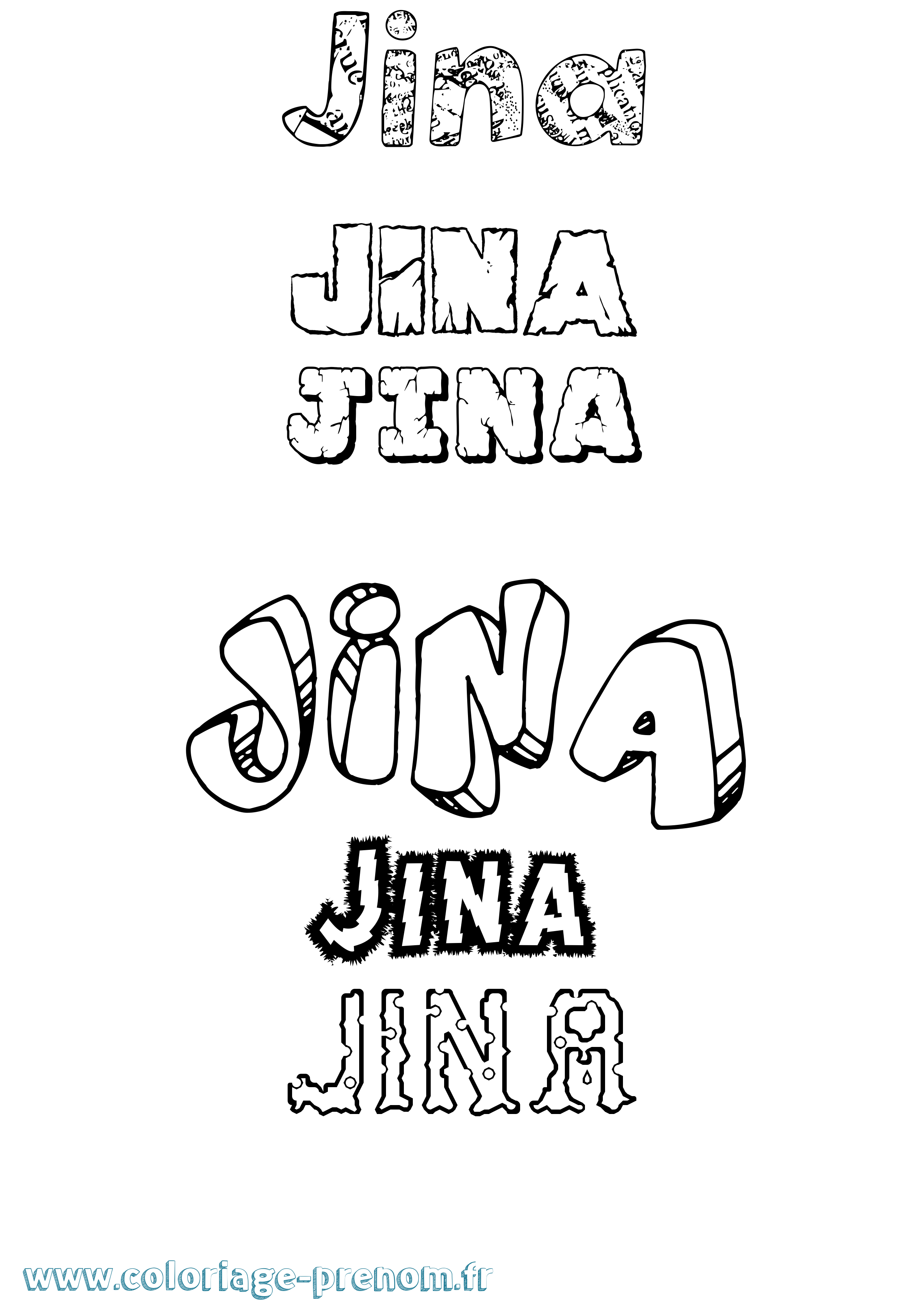 Coloriage Jina Destructuré Coloriage prénom Jina Destructuré