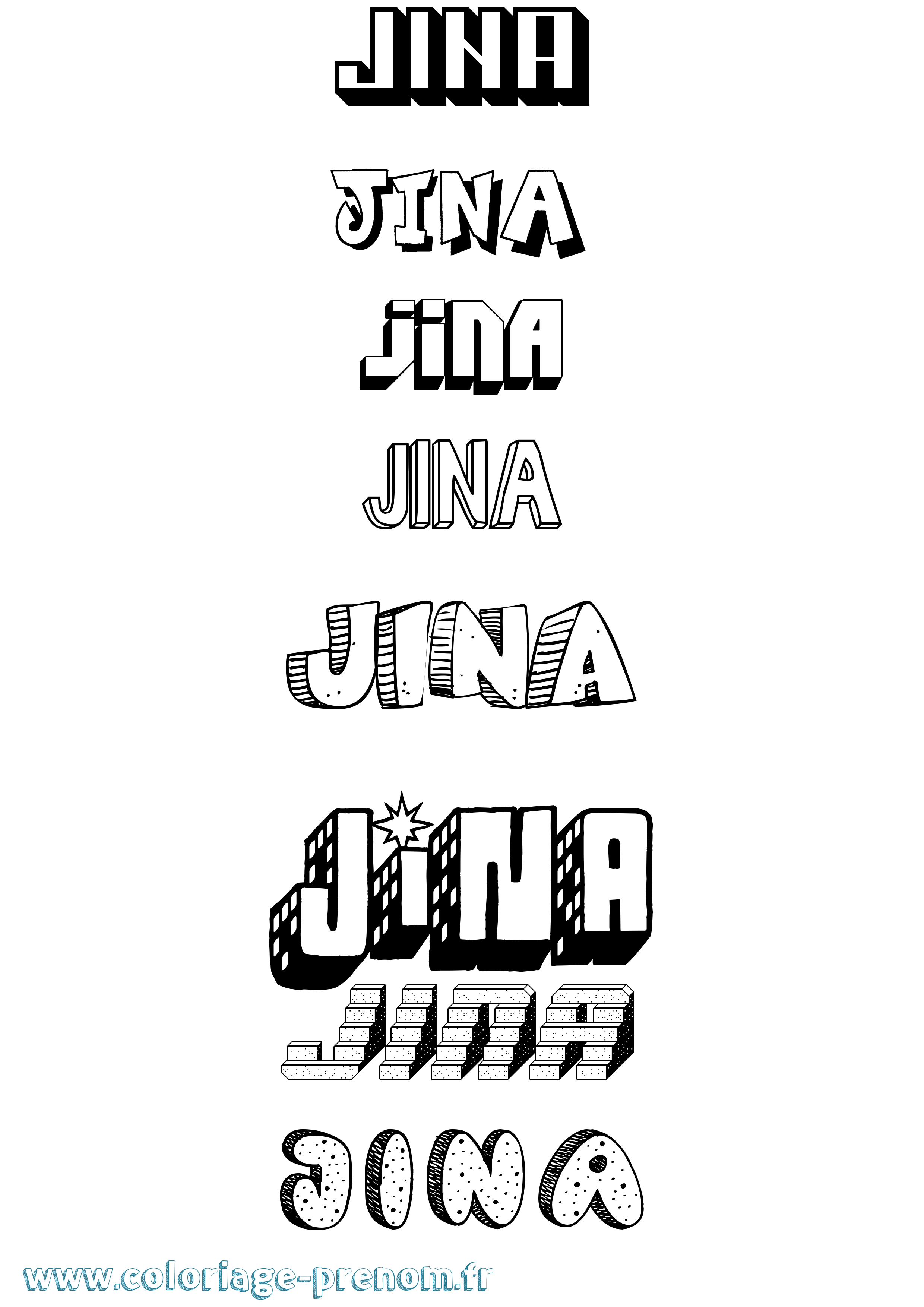 Coloriage Jina Effet 3D Coloriage prénom Jina Effet 3D