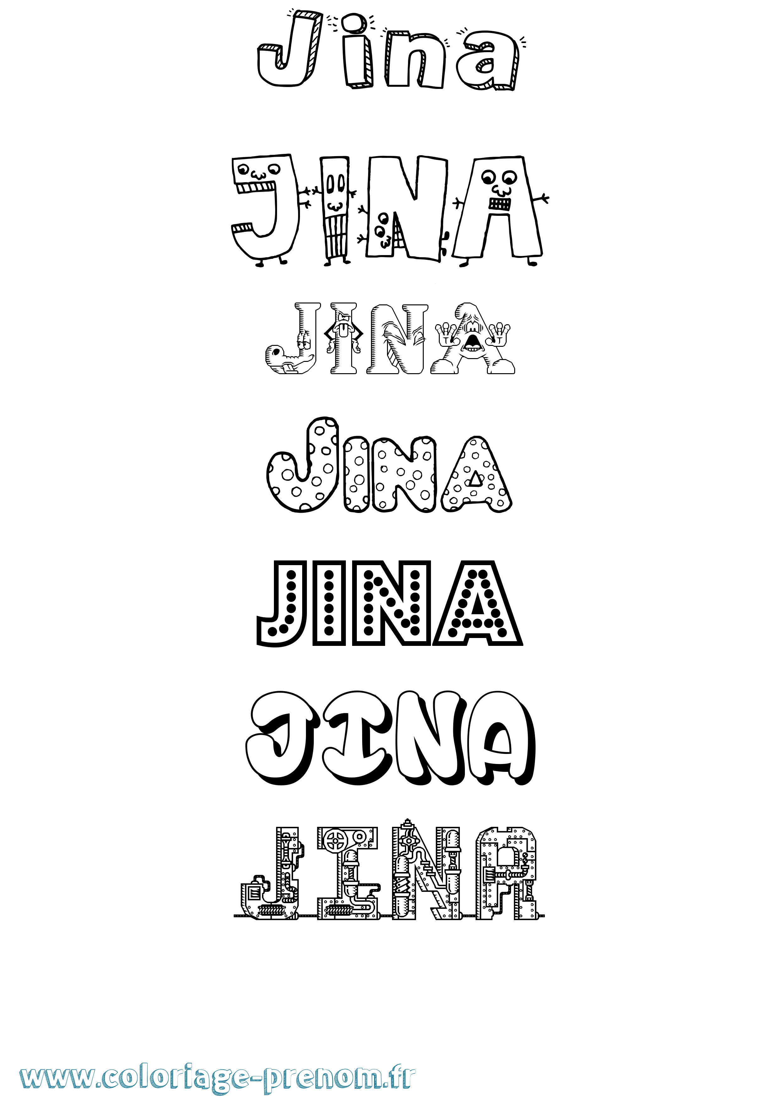 Coloriage Jina Fun Coloriage prénom Jina Fun