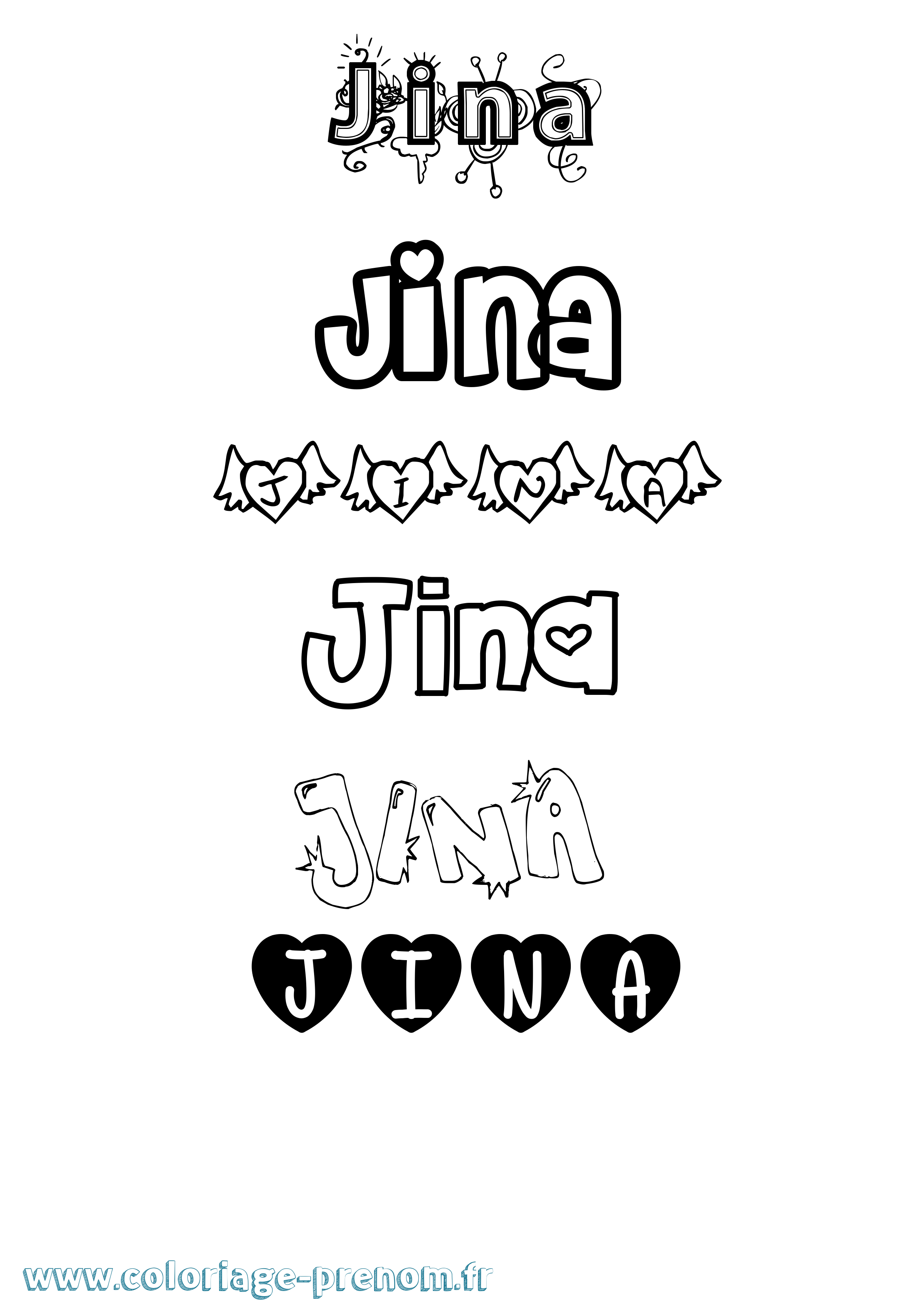 Coloriage Jina Girly Coloriage prénom Jina Girly