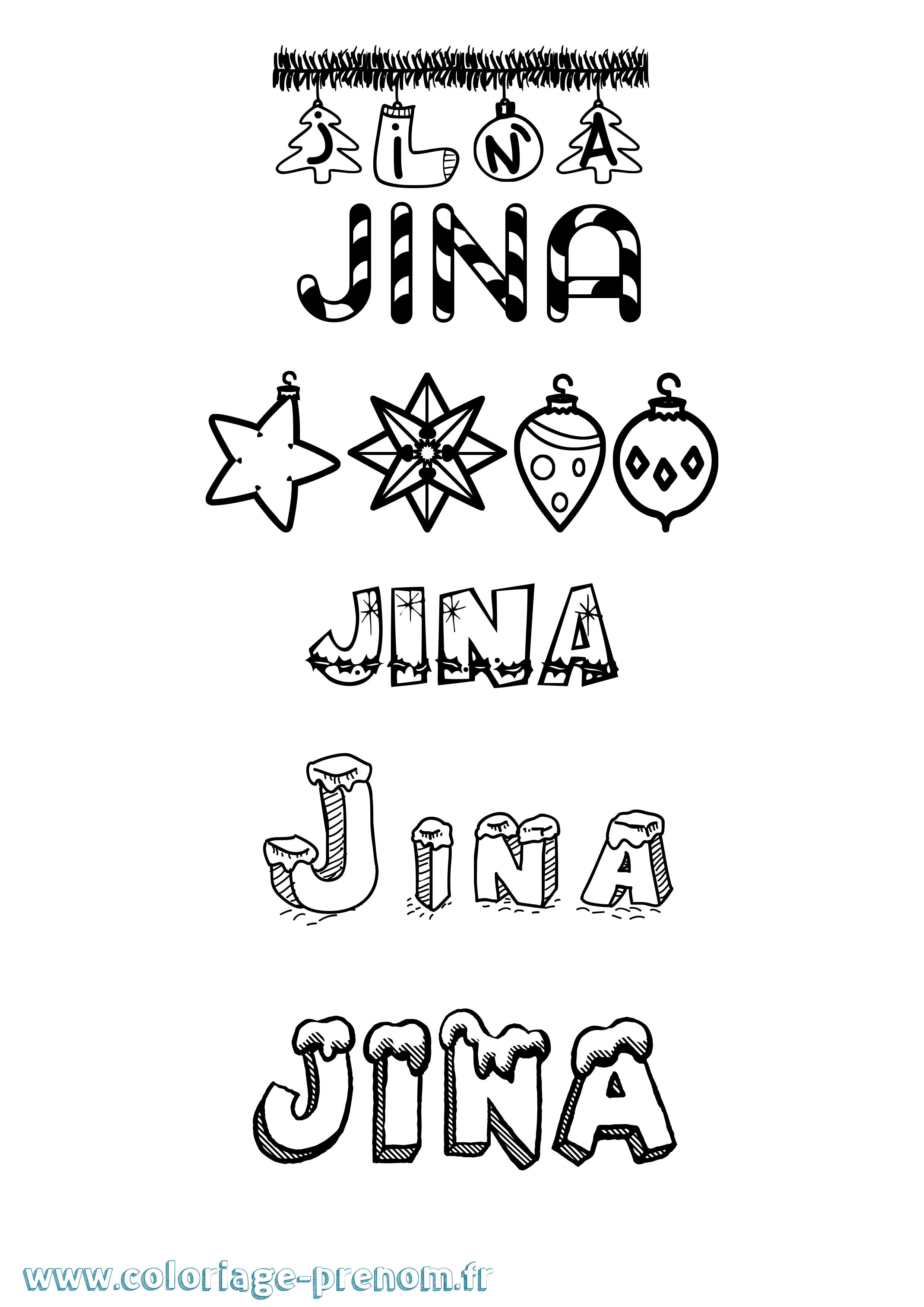 Coloriage Jina Noël Coloriage prénom Jina Noël