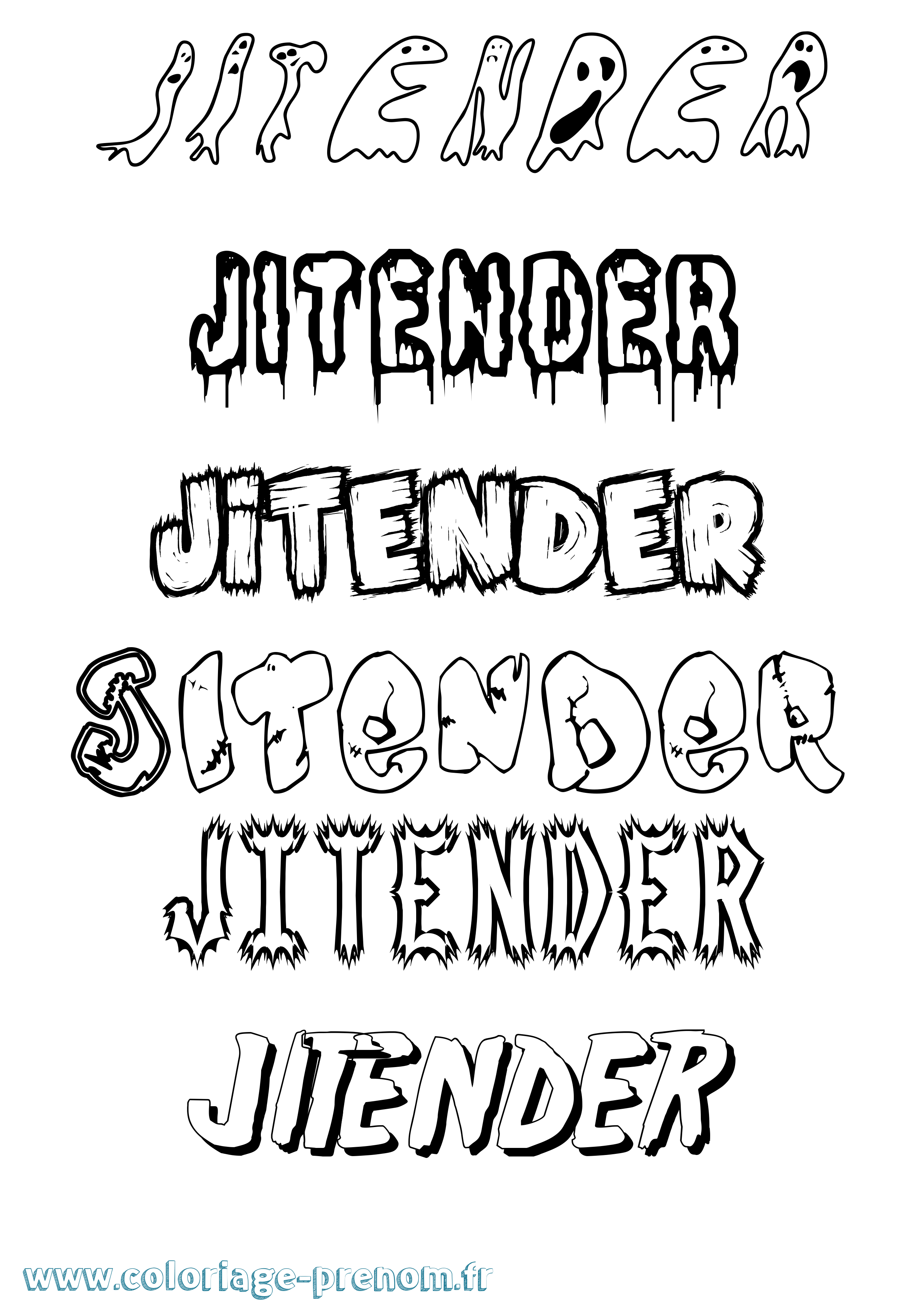 Coloriage Jitender Frisson Coloriage prénom Jitender Frisson