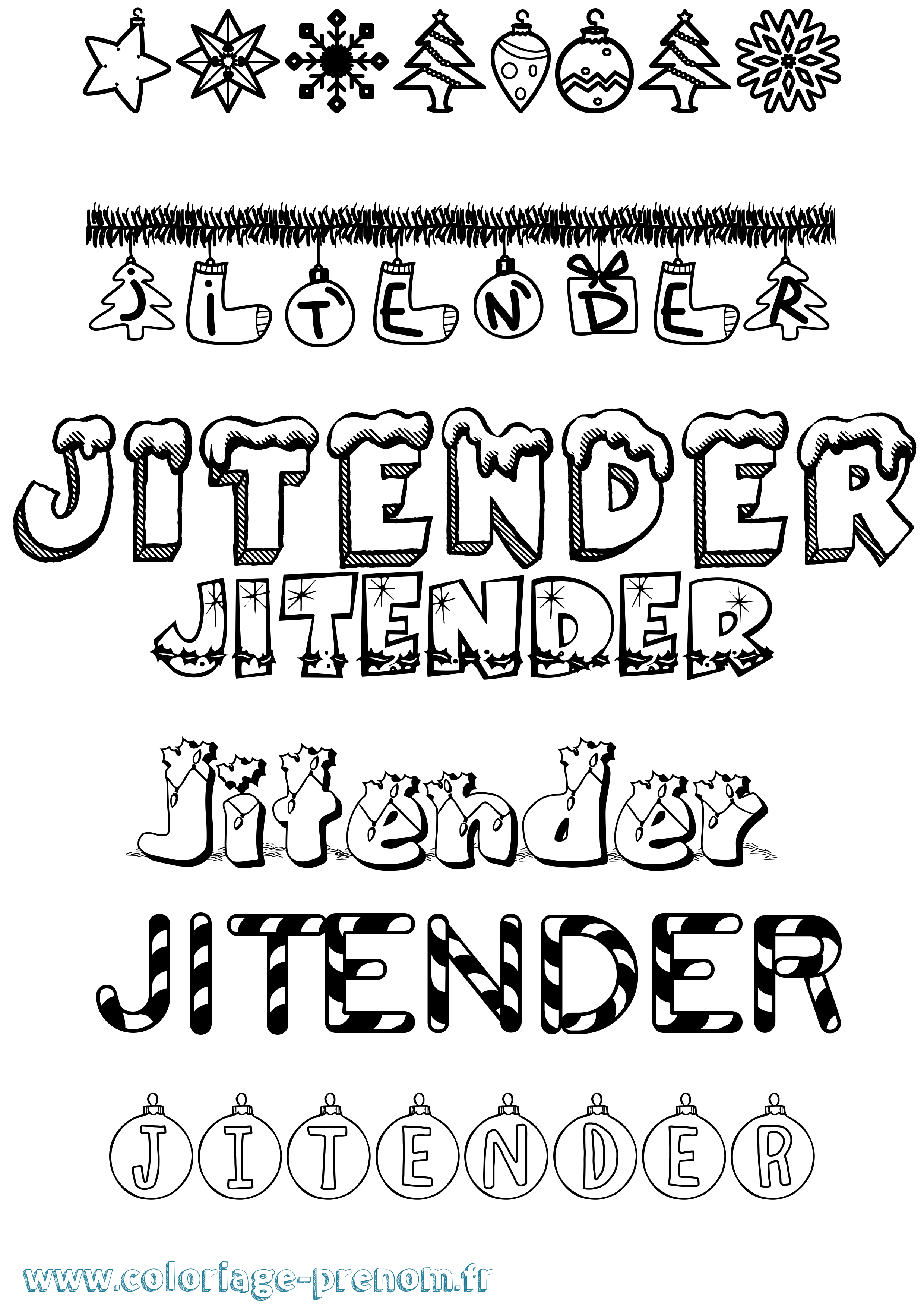 Coloriage Jitender Noël Coloriage prénom Jitender Noël
