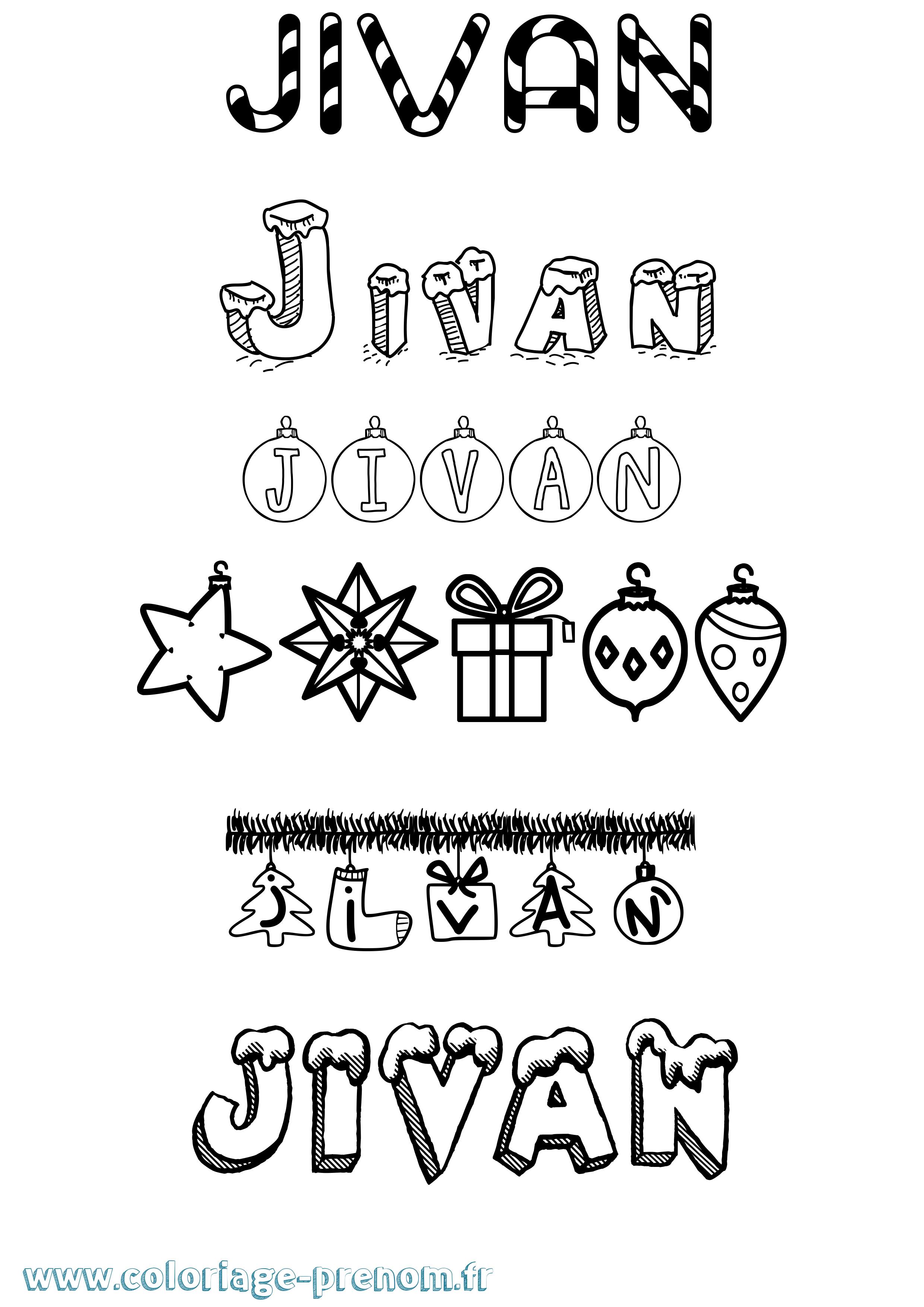 Coloriage Jivan Noël Coloriage prénom Jivan Noël