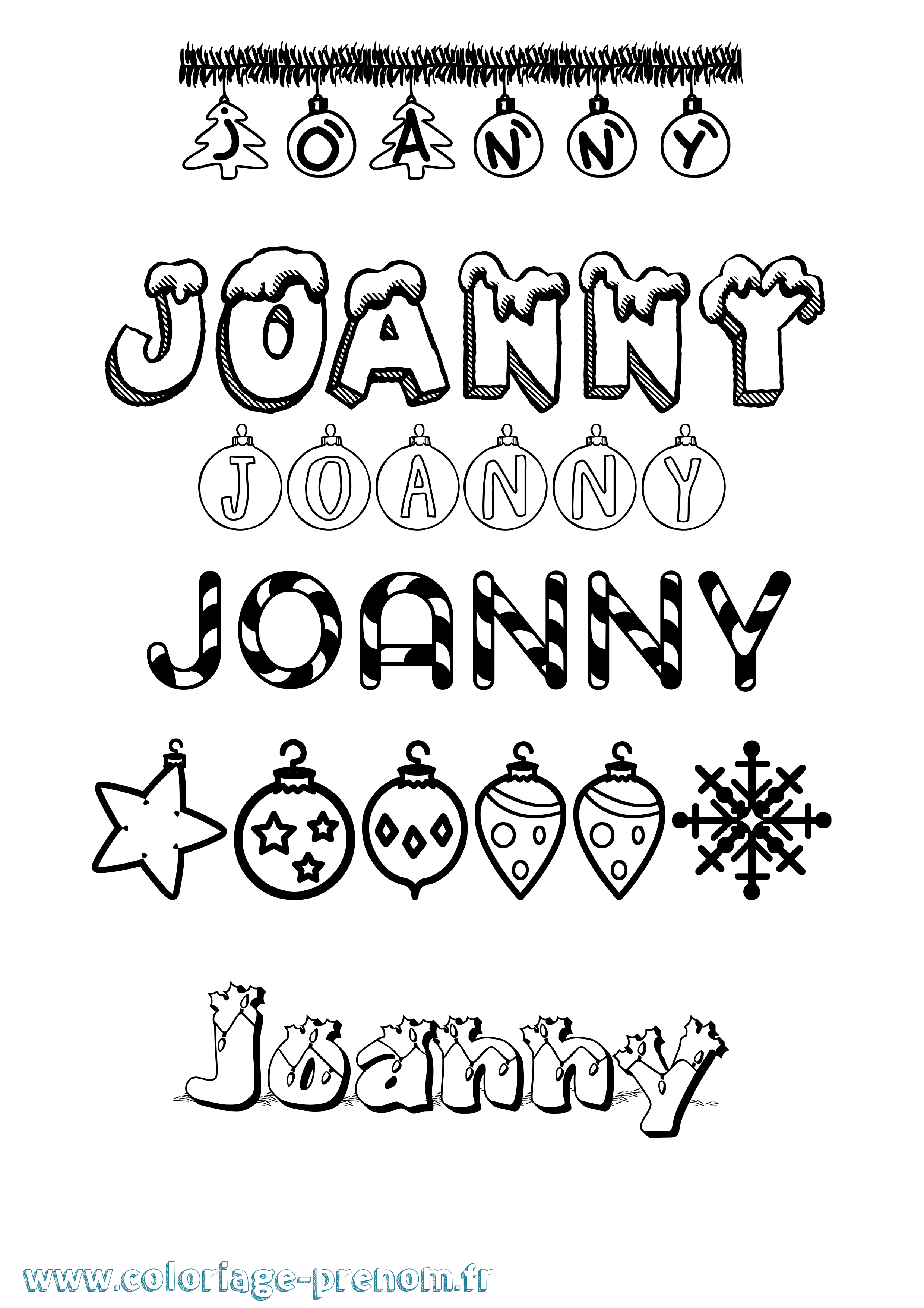 Coloriage Joanny Noël Coloriage prénom Joanny Noël