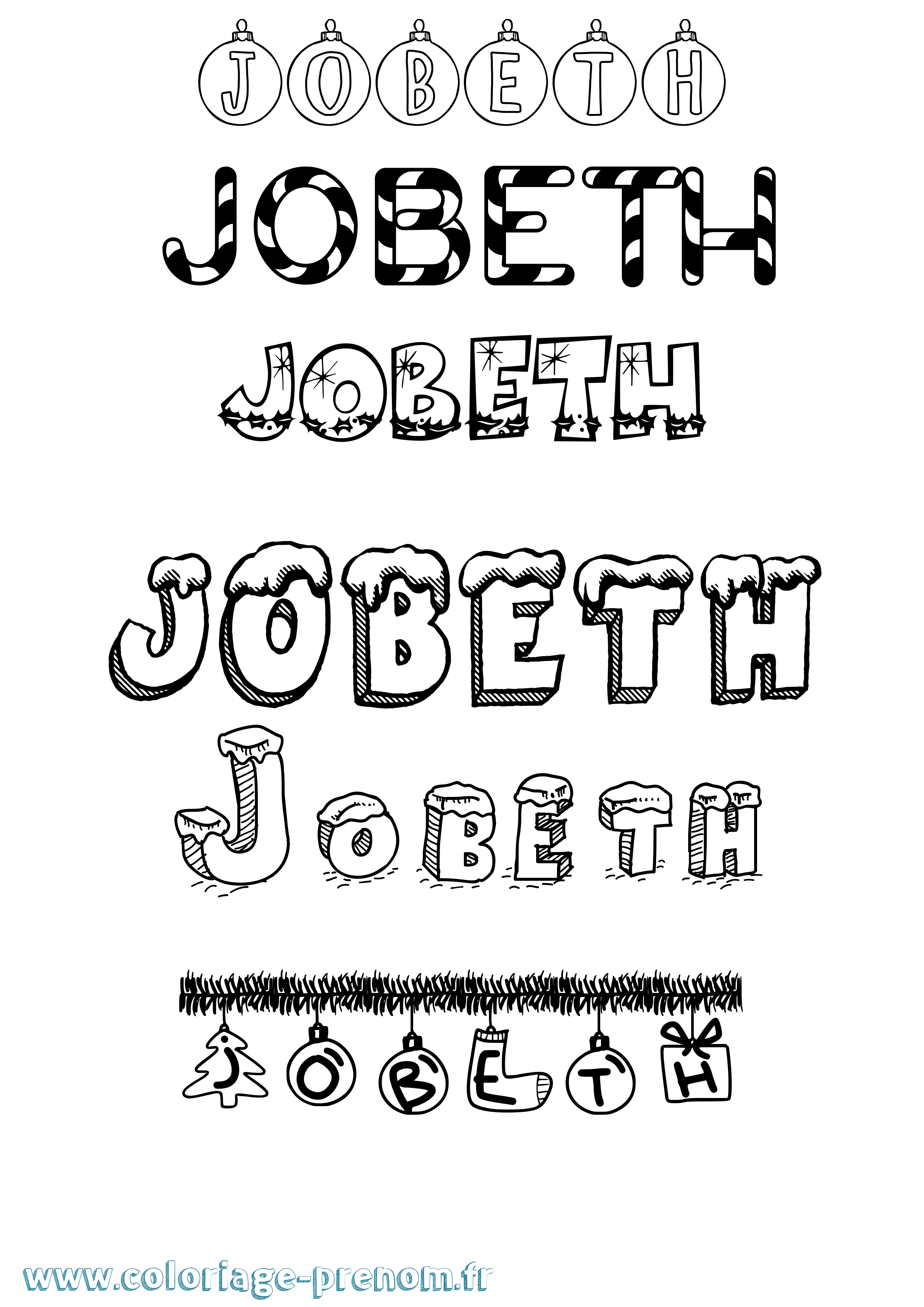 Coloriage Jobeth Noël Coloriage prénom Jobeth Noël