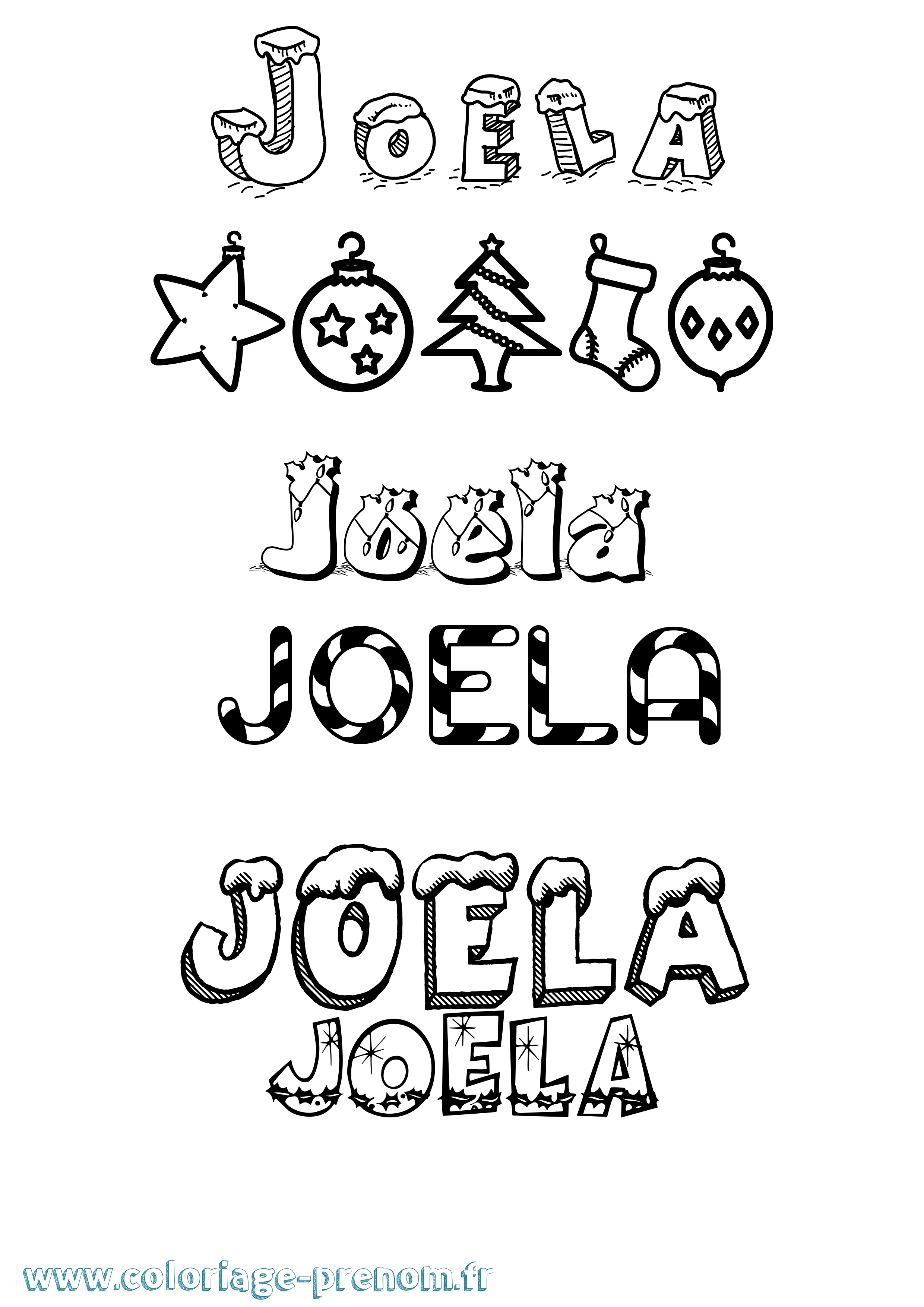 Coloriage Joela Noël Coloriage prénom Joela Noël