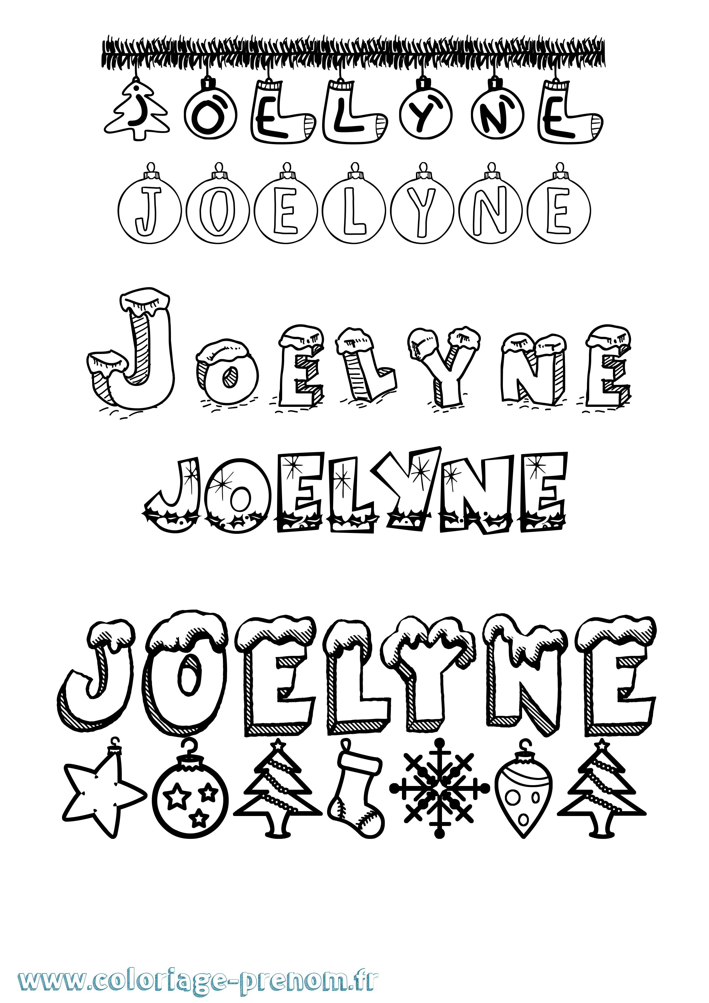Coloriage Joelyne Noël Coloriage prénom Joelyne Noël